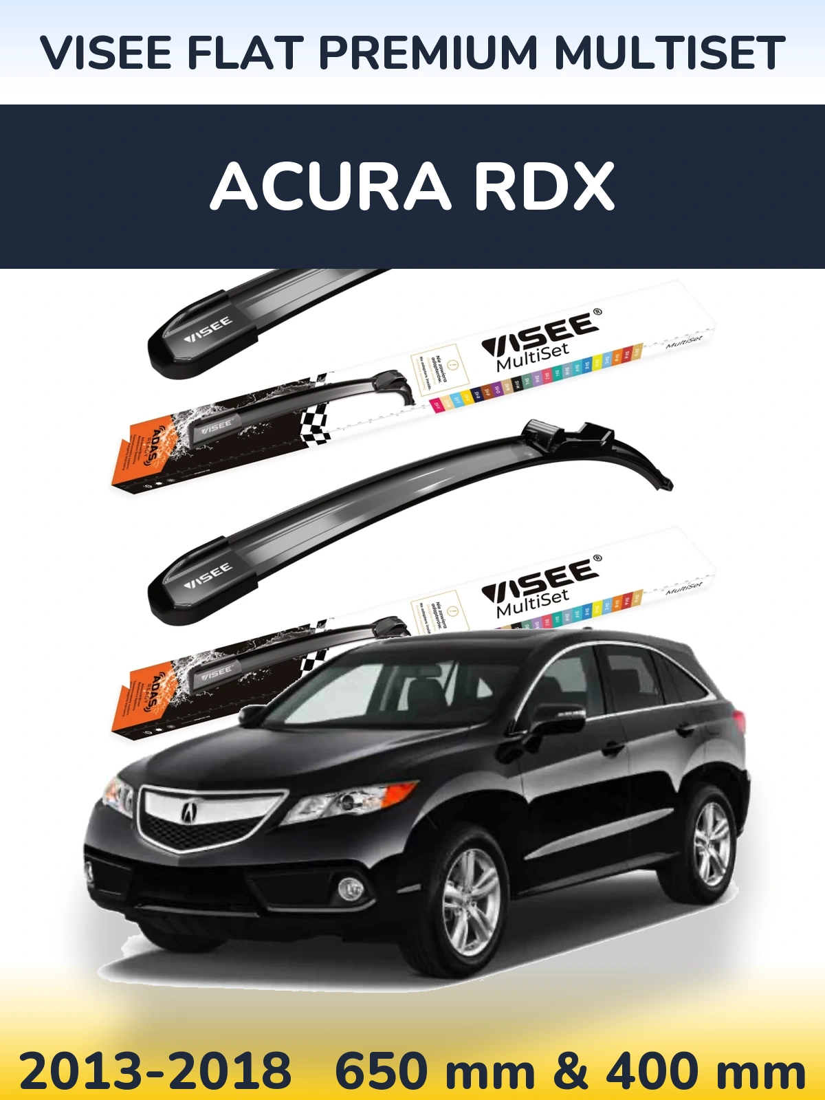 Комплект передніх щіток VISEE FLAT PREMIUM MultiSet 650 & 400 мм для Acura RDX 2013-2018