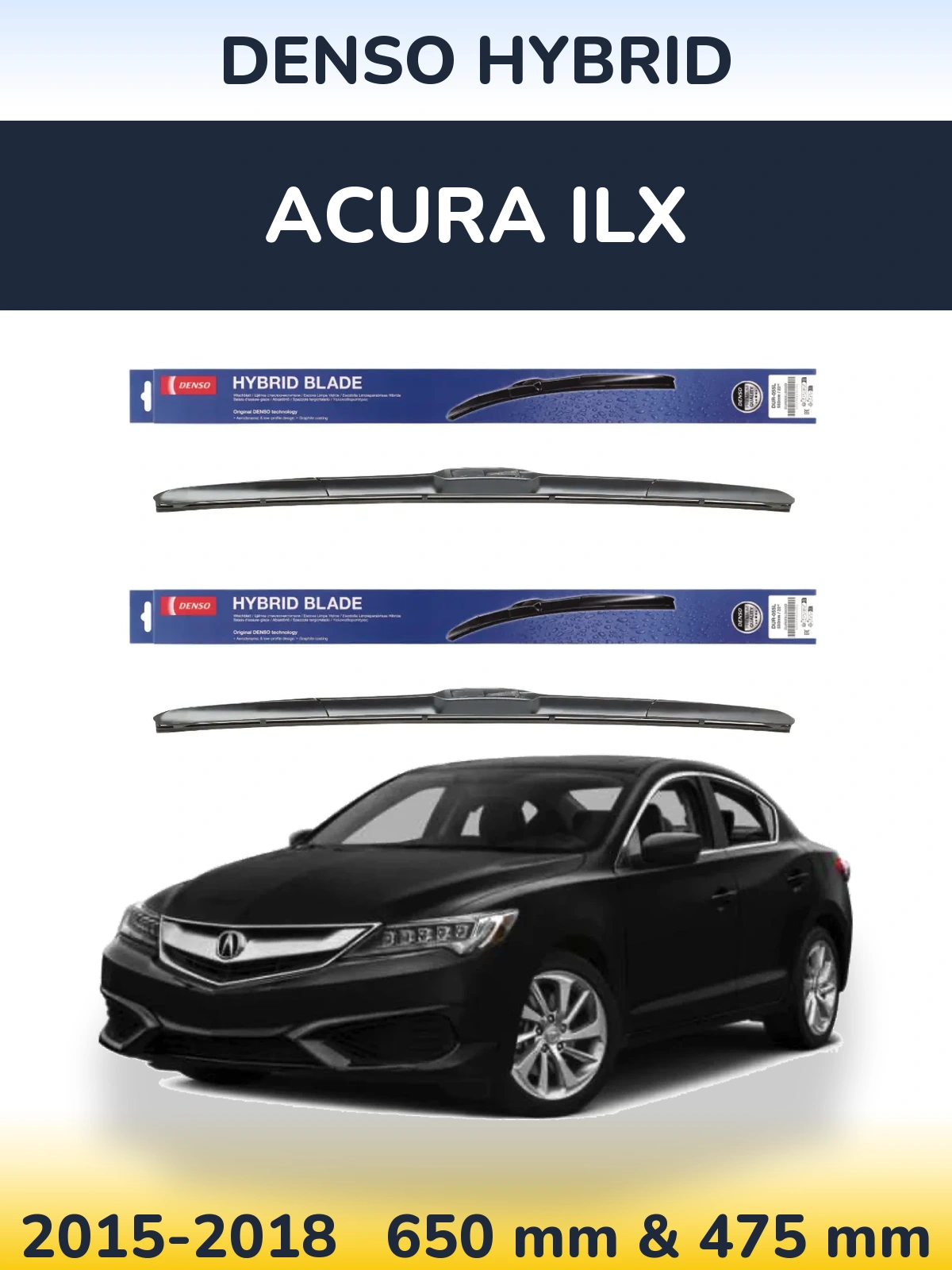 Комплект передних дворников Denso Hybrid 650 & 475 мм для Acura ILX 2015-2018