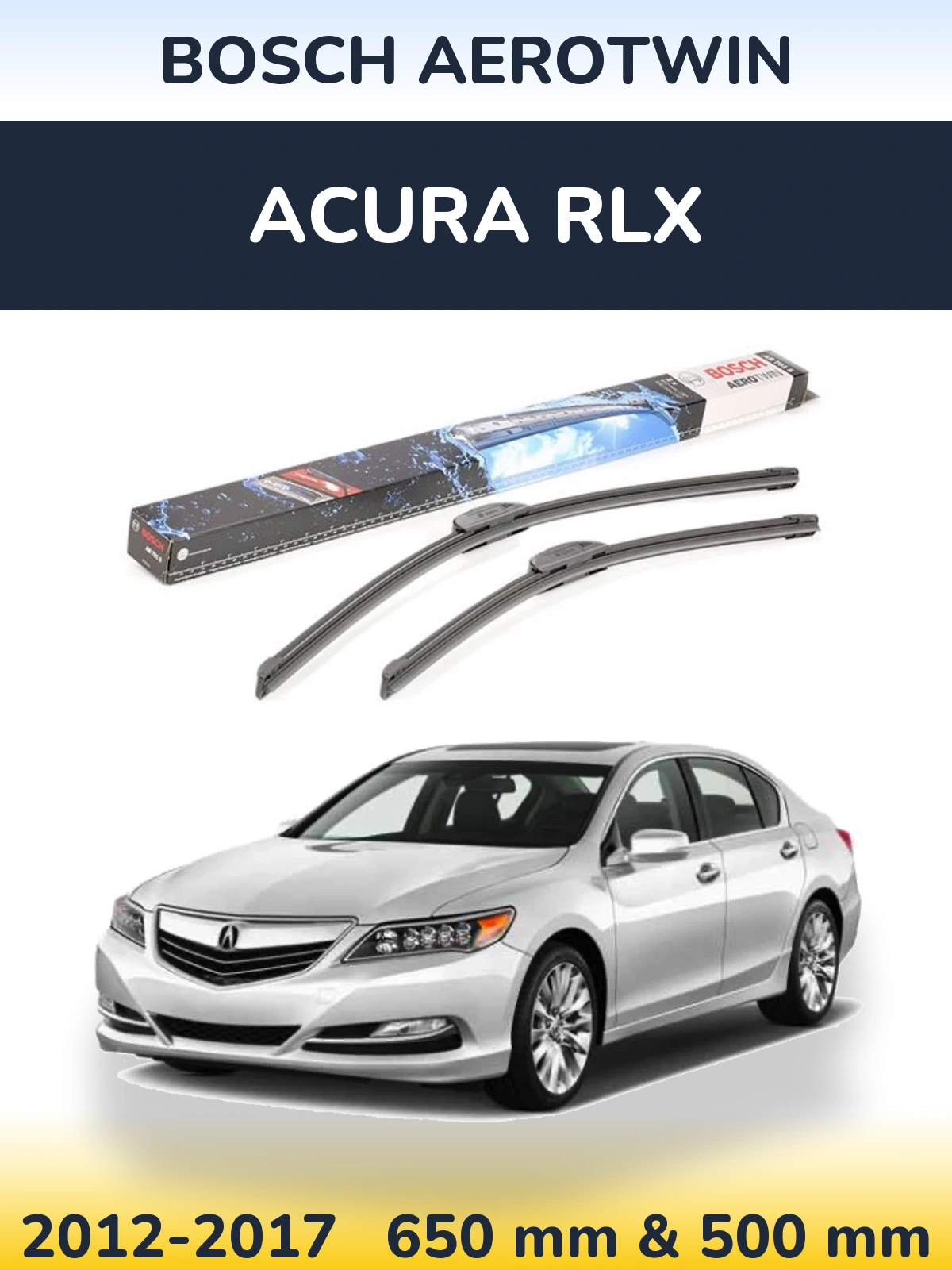 Комплект передних дворников BOSCH AeroTwin 650 & 500 мм для Acura RLX 2012-2017