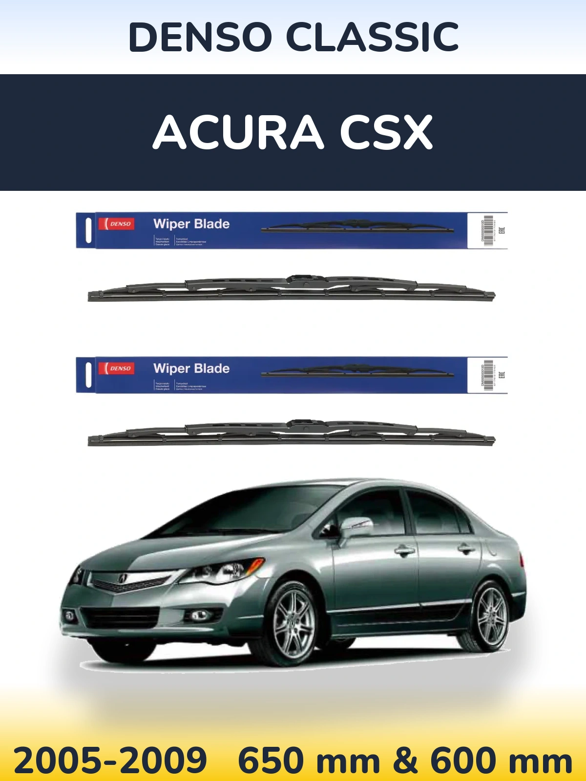 Komplet przednich wycieraczek Denso Classic 650 & 600 mm do Acura CSX 2005-2009