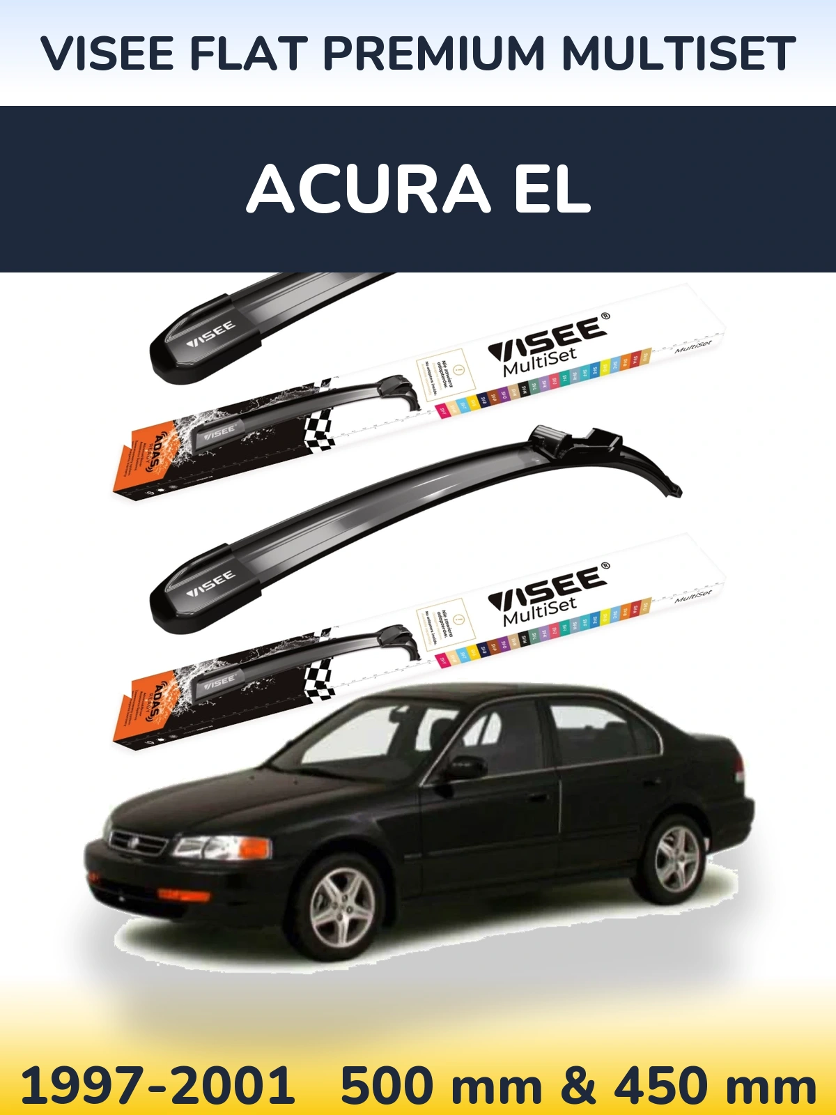Комплект передніх щіток VISEE FLAT PREMIUM MultiSet 500 & 450 мм для Acura EL 1997-2001