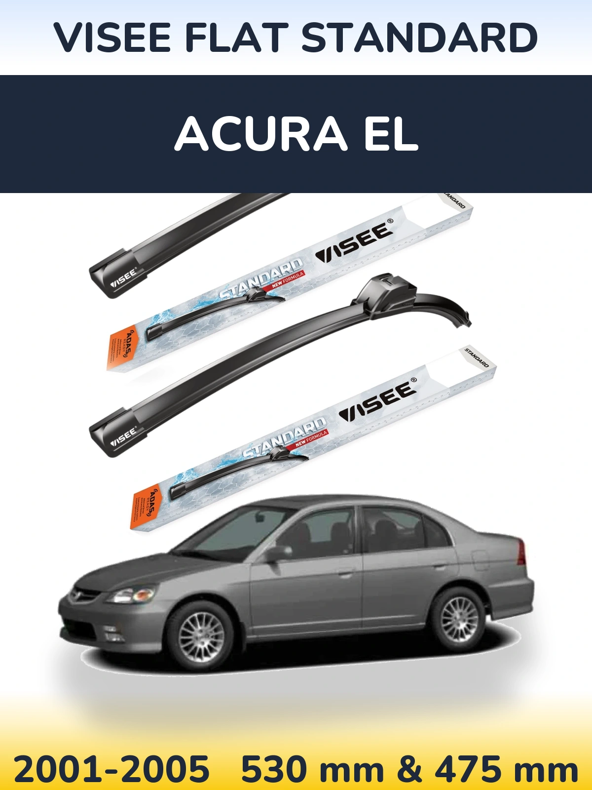 Комплект передних дворников VISEE FLAT STANDARD 530 & 475 мм для Acura EL 2001-2005