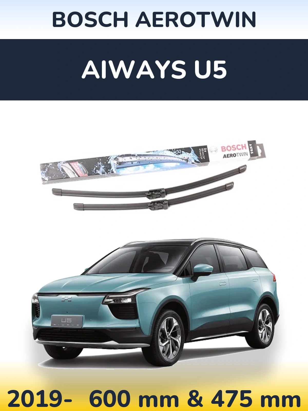 Комплект передних дворников BOSCH AeroTwin 600 & 475 мм для Aiways U5 2019-2026