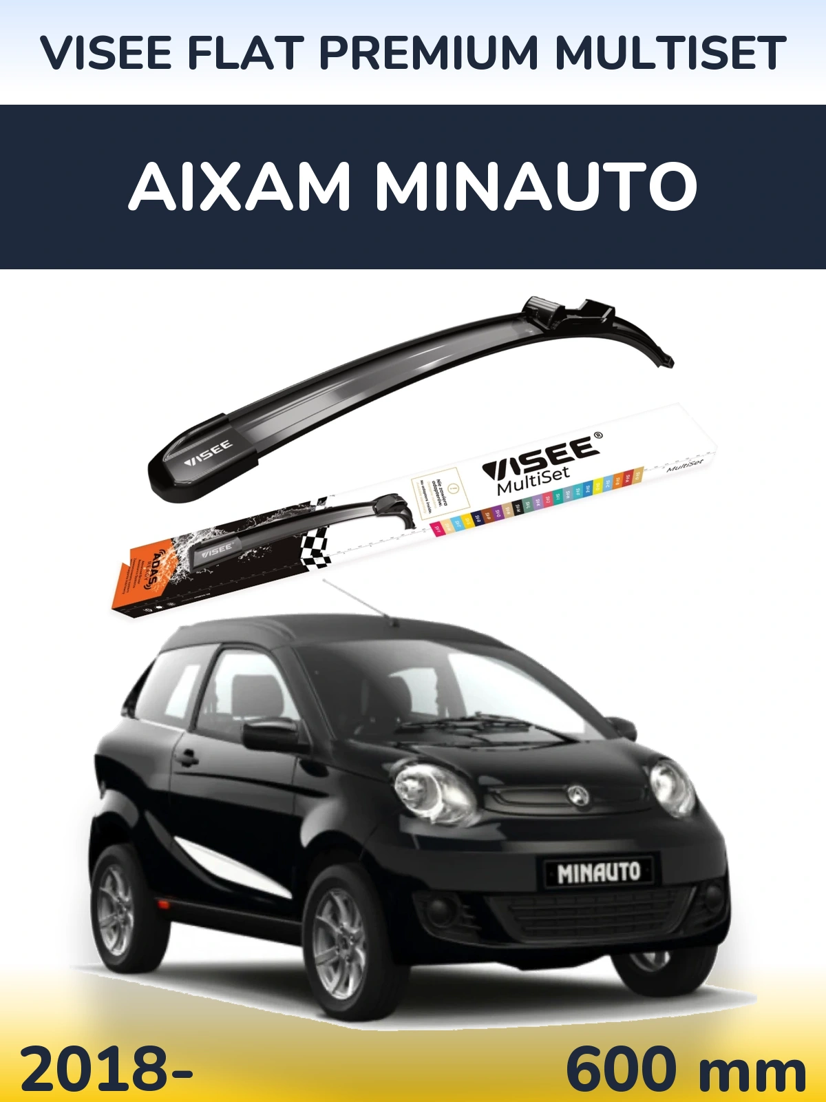 Передний дворник VISEE FLAT PREMIUM MultiSet 600 мм для Aixam Minauto 2018-2026
