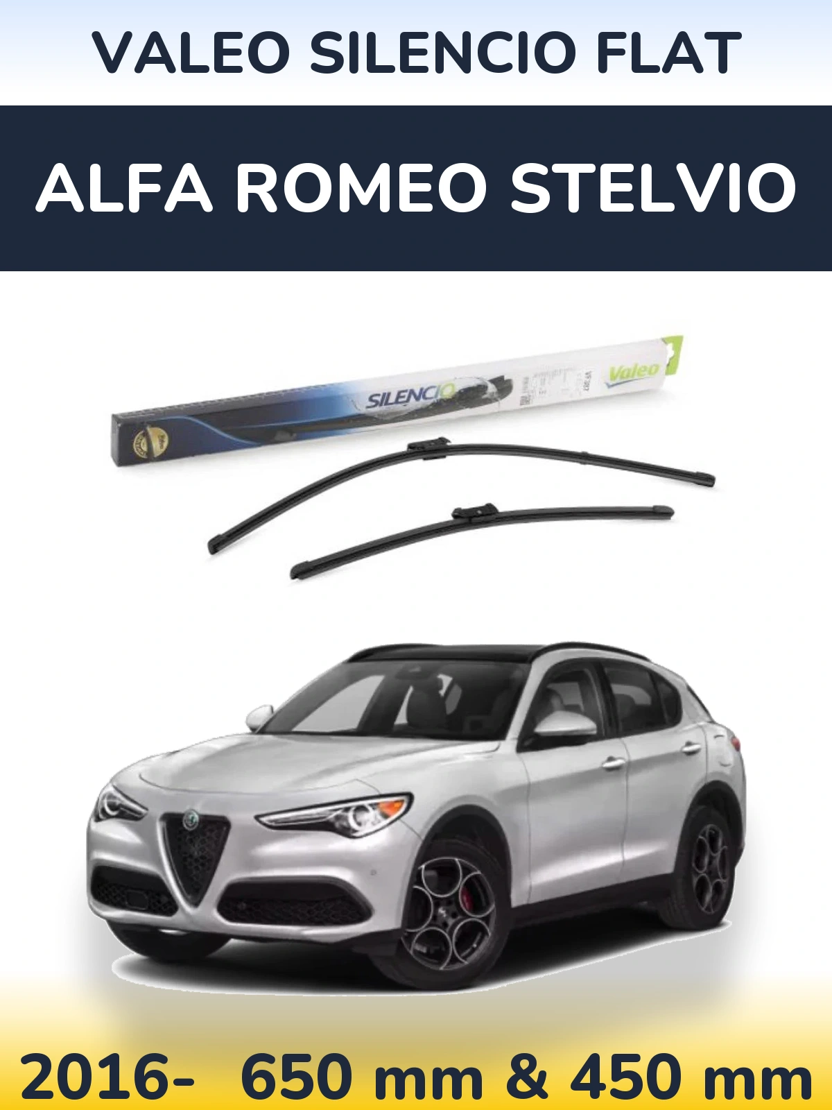 Komplet przednich wycieraczek Valeo Silencio Flat 650 & 450 mm do Alfa Romeo Stelvio 2016-2026