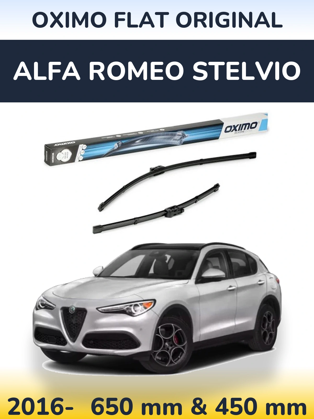 Komplet przednich wycieraczek Oximo Flat Original 650 & 450 mm do Alfa Romeo Stelvio 2016-2026