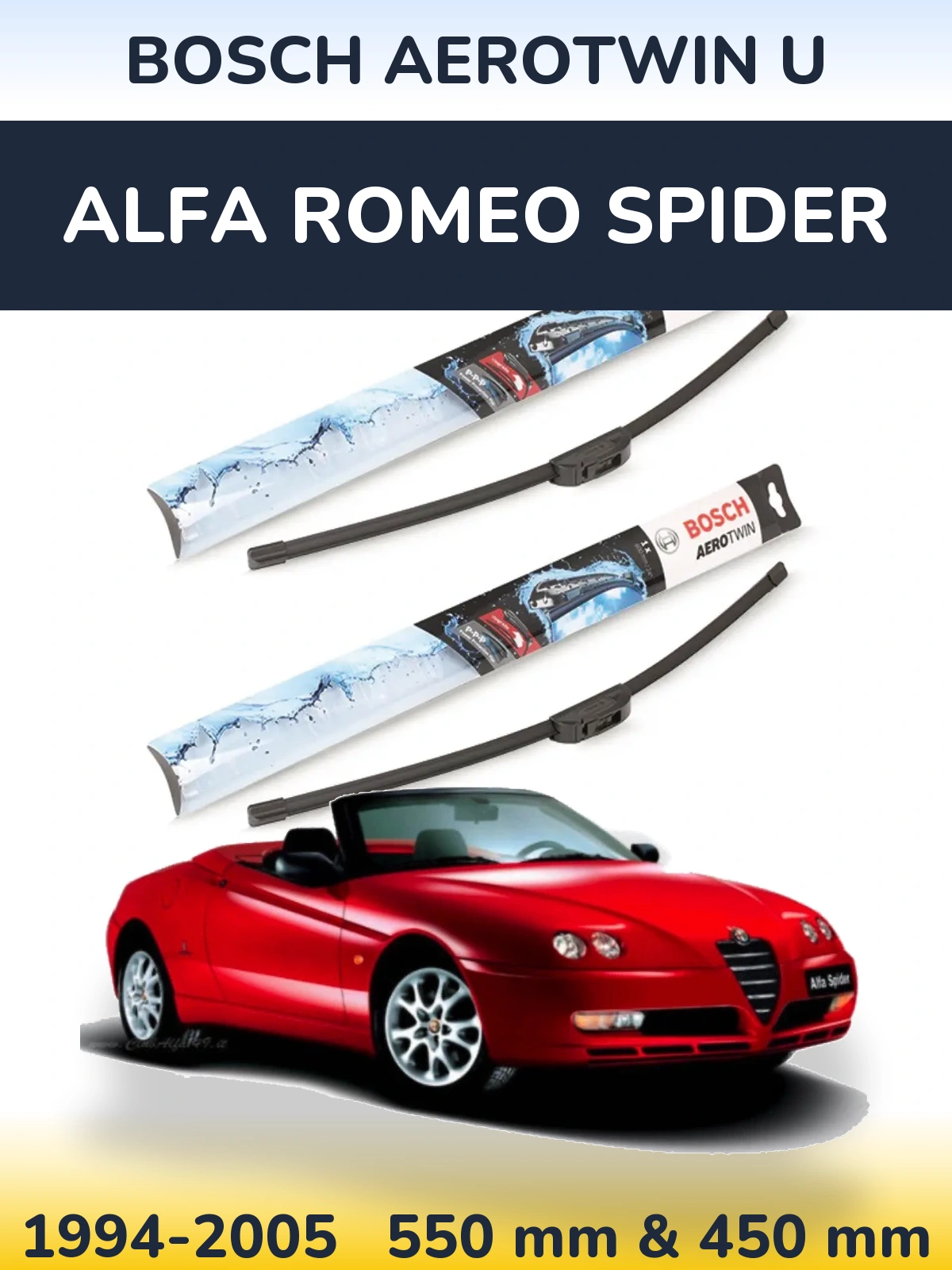 Комплект передних дворников BOSCH AeroTwin U 550 & 450 мм для Alfa Romeo Spider 1994-2005