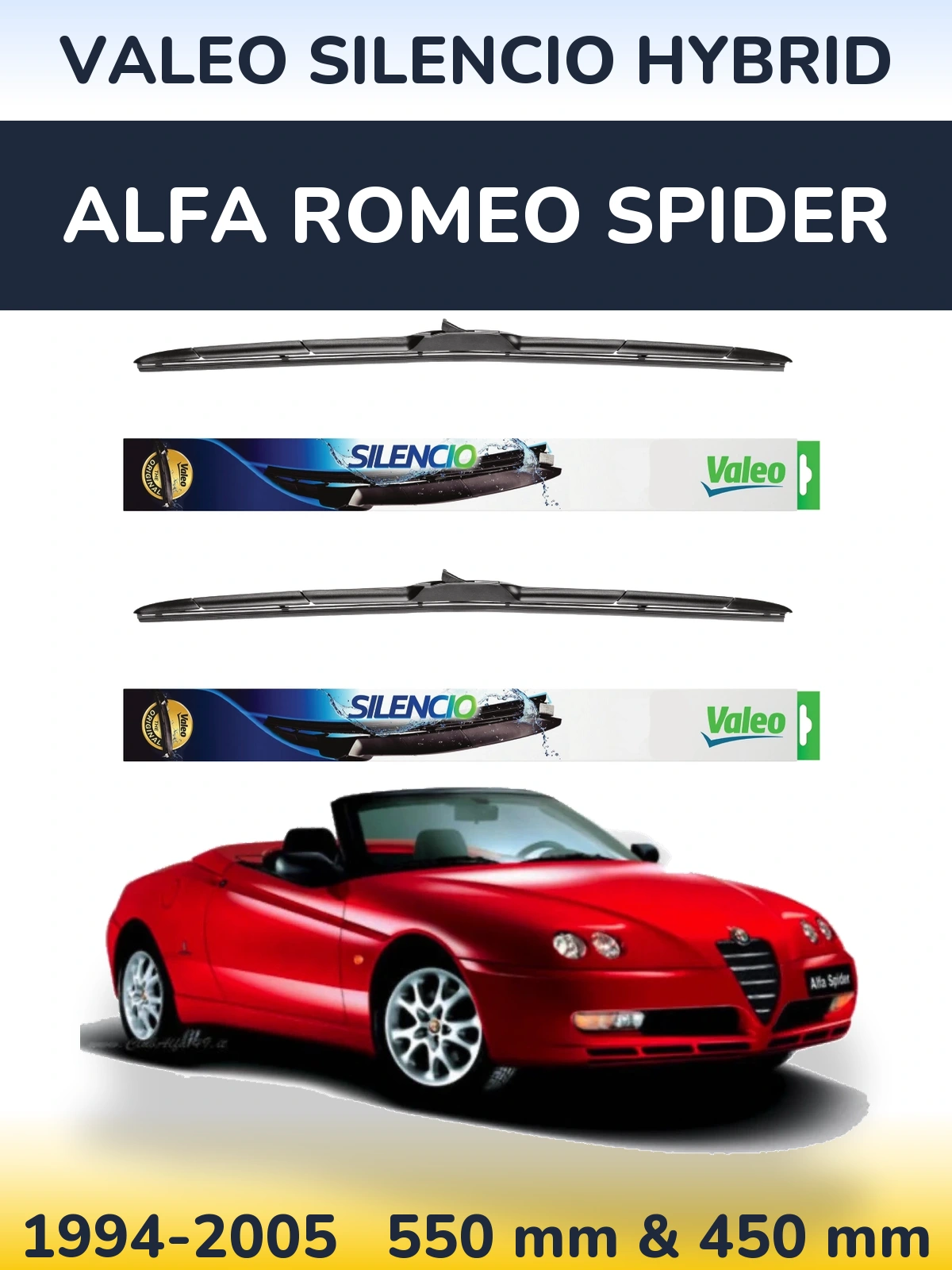 Комплект передних дворников Valeo Silencio Hybrid 550 & 450 мм для Alfa Romeo Spider 1994-2005