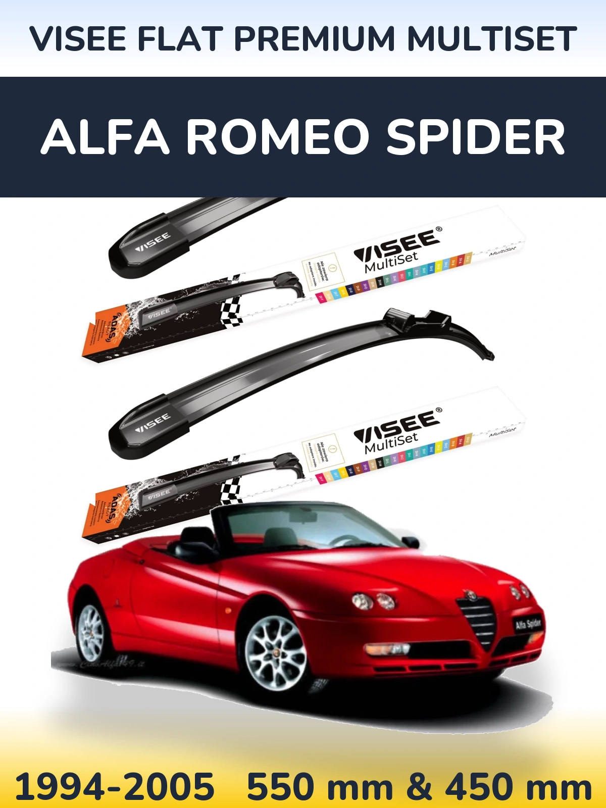 Front wiper blade set VISEE FLAT PREMIUM MultiSet 550 & 450 mm for Alfa Romeo Spider 1994-2005