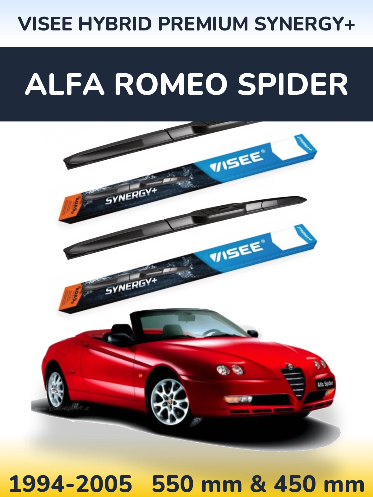 Комплект передних дворников VISEE HYBRID PREMIUM SYNERGY+ 550 & 450 мм для Alfa Romeo Spider 1994-2005