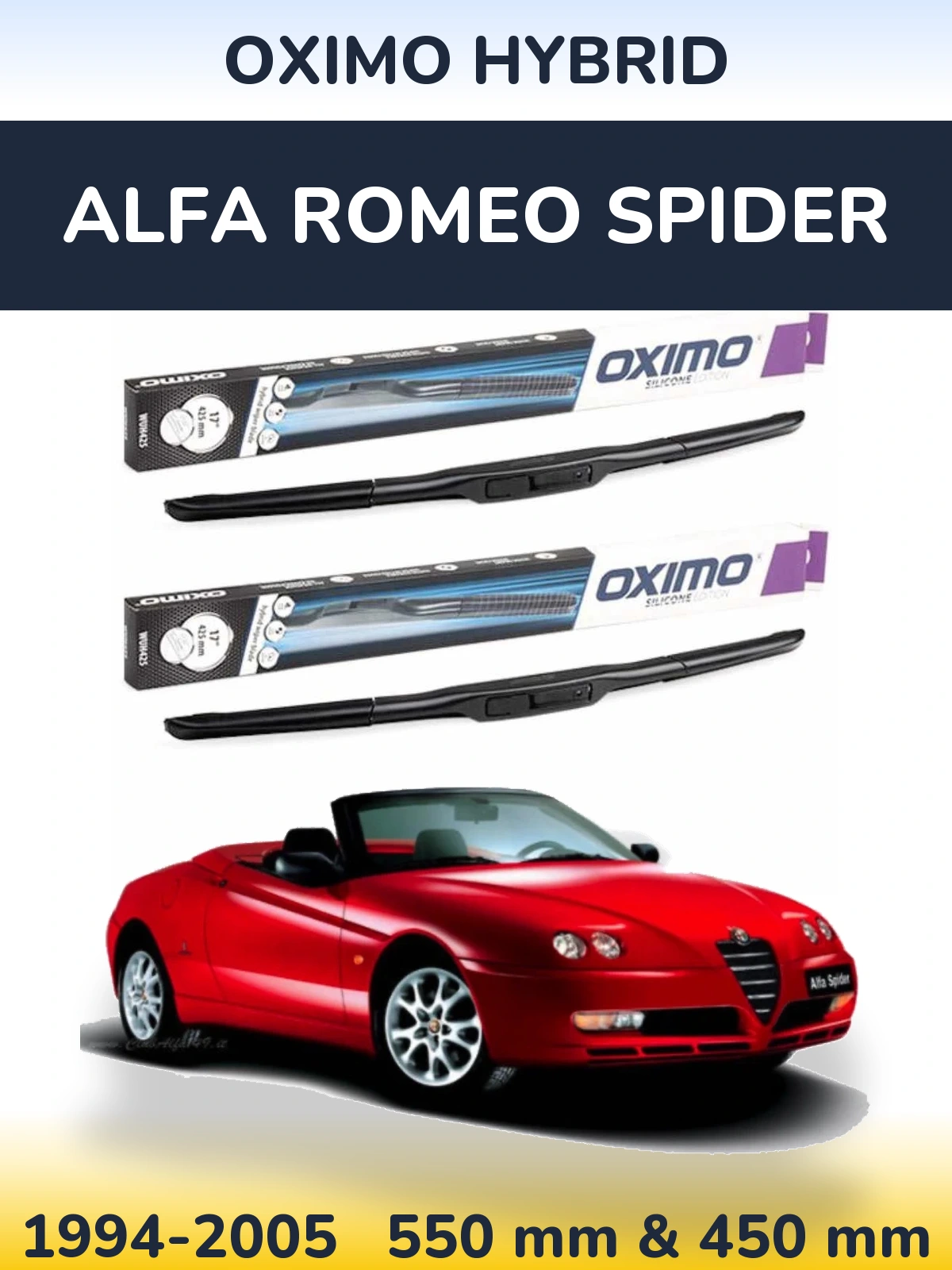 Комплект передних дворников Oximo Hybrid 550 & 450 мм для Alfa Romeo Spider 1994-2005