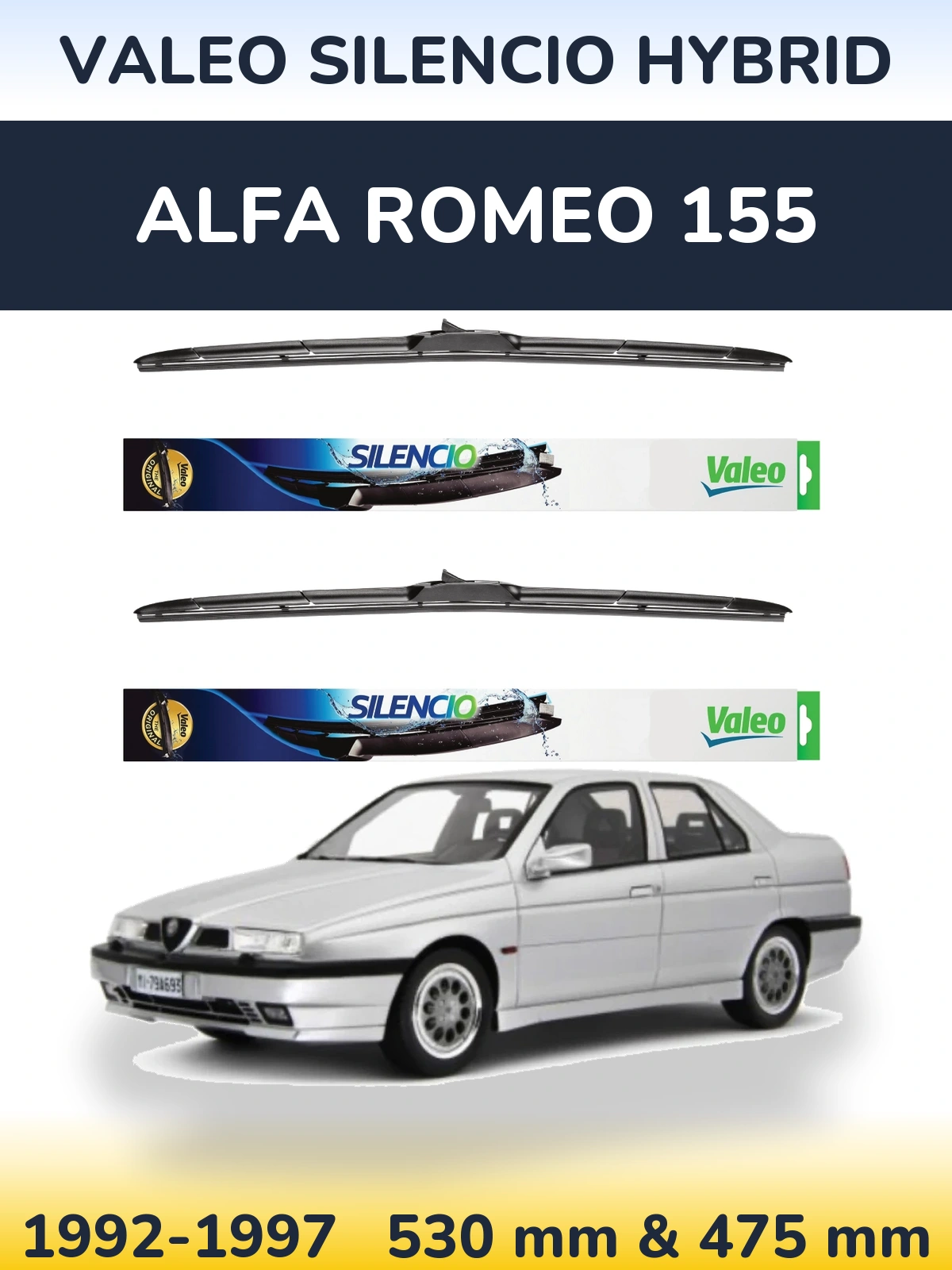 Komplet przednich wycieraczek Valeo Silencio Hybrid 530 & 475 mm do Alfa Romeo 155 1992-1997