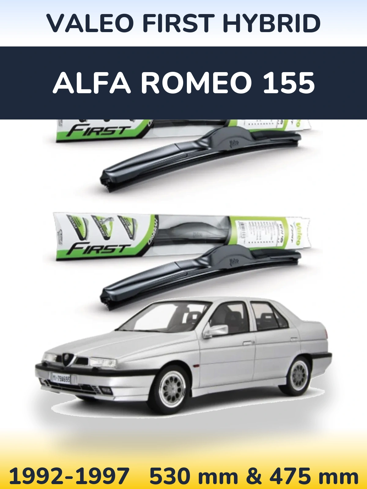 Front wiper blade set Valeo First Hybrid 530 & 475 mm for Alfa Romeo 155 1992-1997