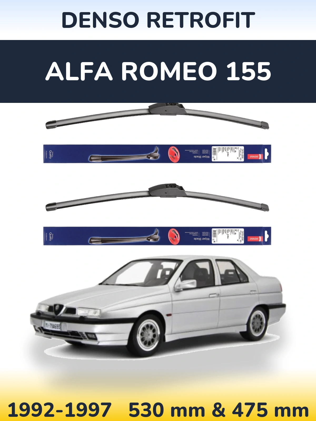 Front wiper blade set Denso Retrofit 530 & 475 mm for Alfa Romeo 155 1992-1997