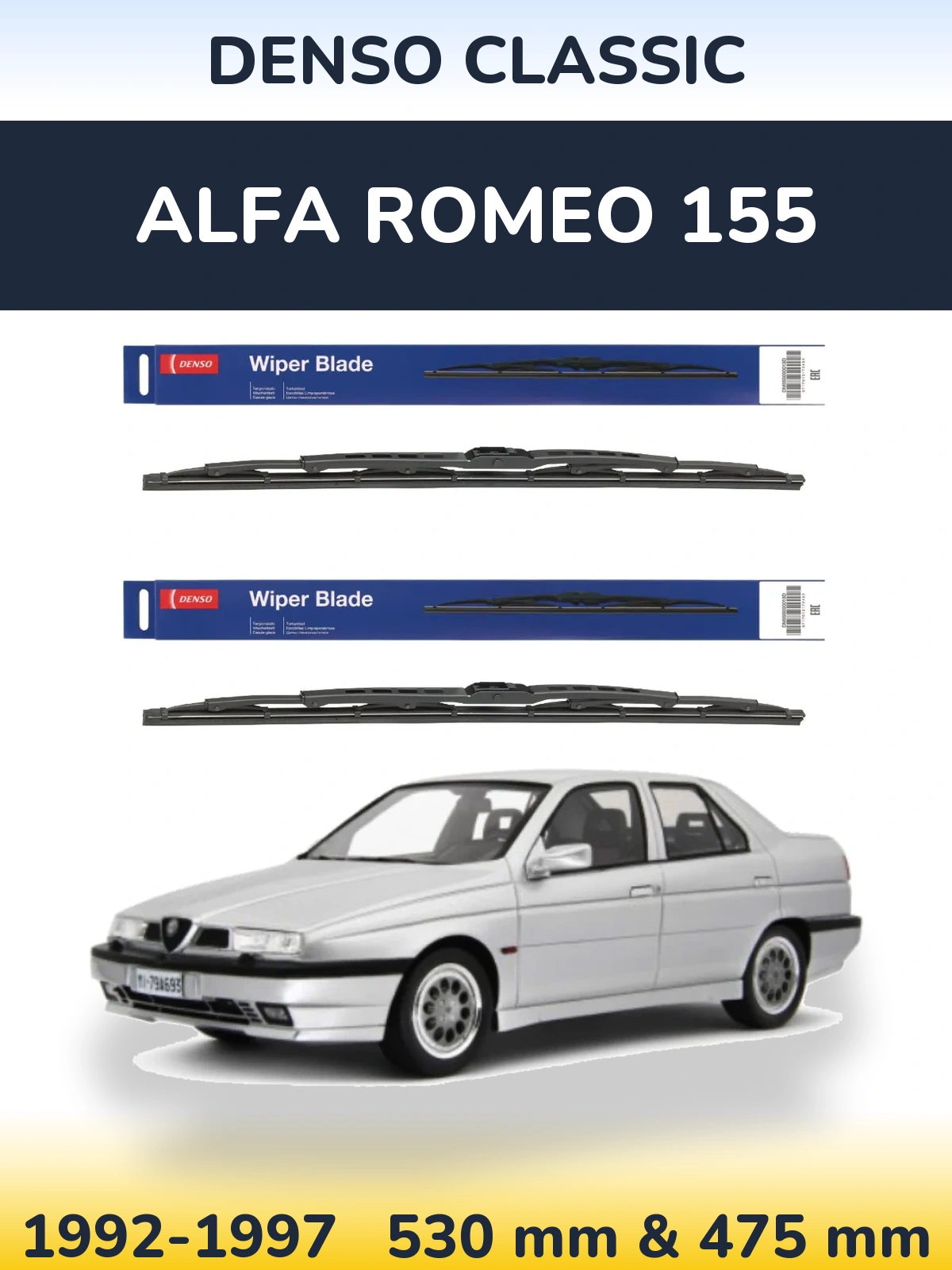 Komplet przednich wycieraczek Denso Classic 530 & 475 mm do Alfa Romeo 155 1992-1997