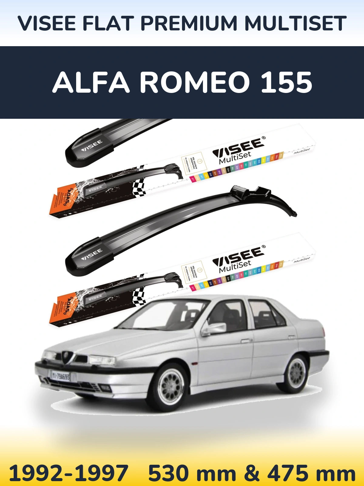 Комплект передних дворников VISEE FLAT PREMIUM MultiSet 530 & 475 мм для Alfa Romeo 155 1992-1997