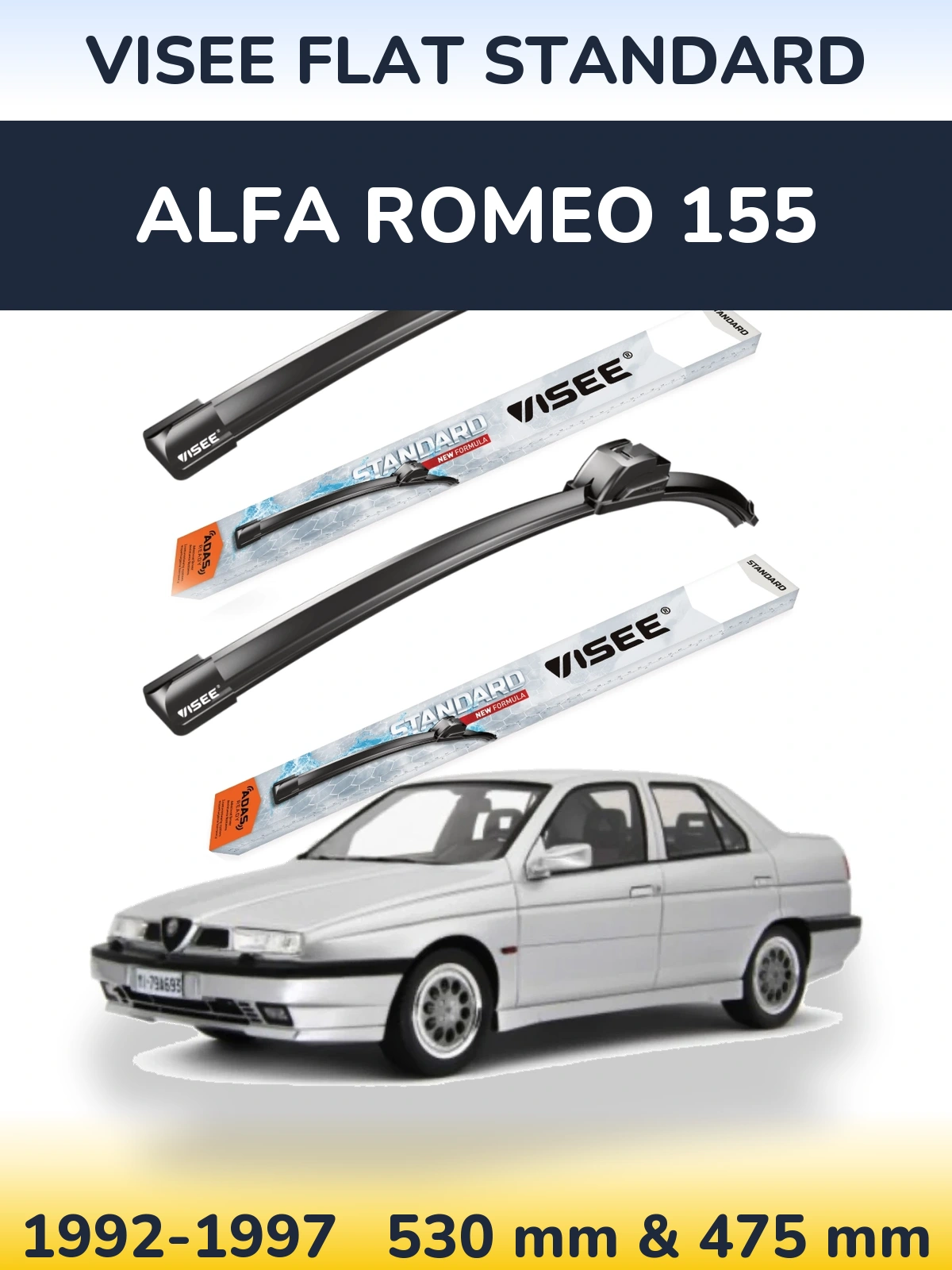 Комплект передних дворников VISEE FLAT STANDARD 530 & 475 мм для Alfa Romeo 155 1992-1997