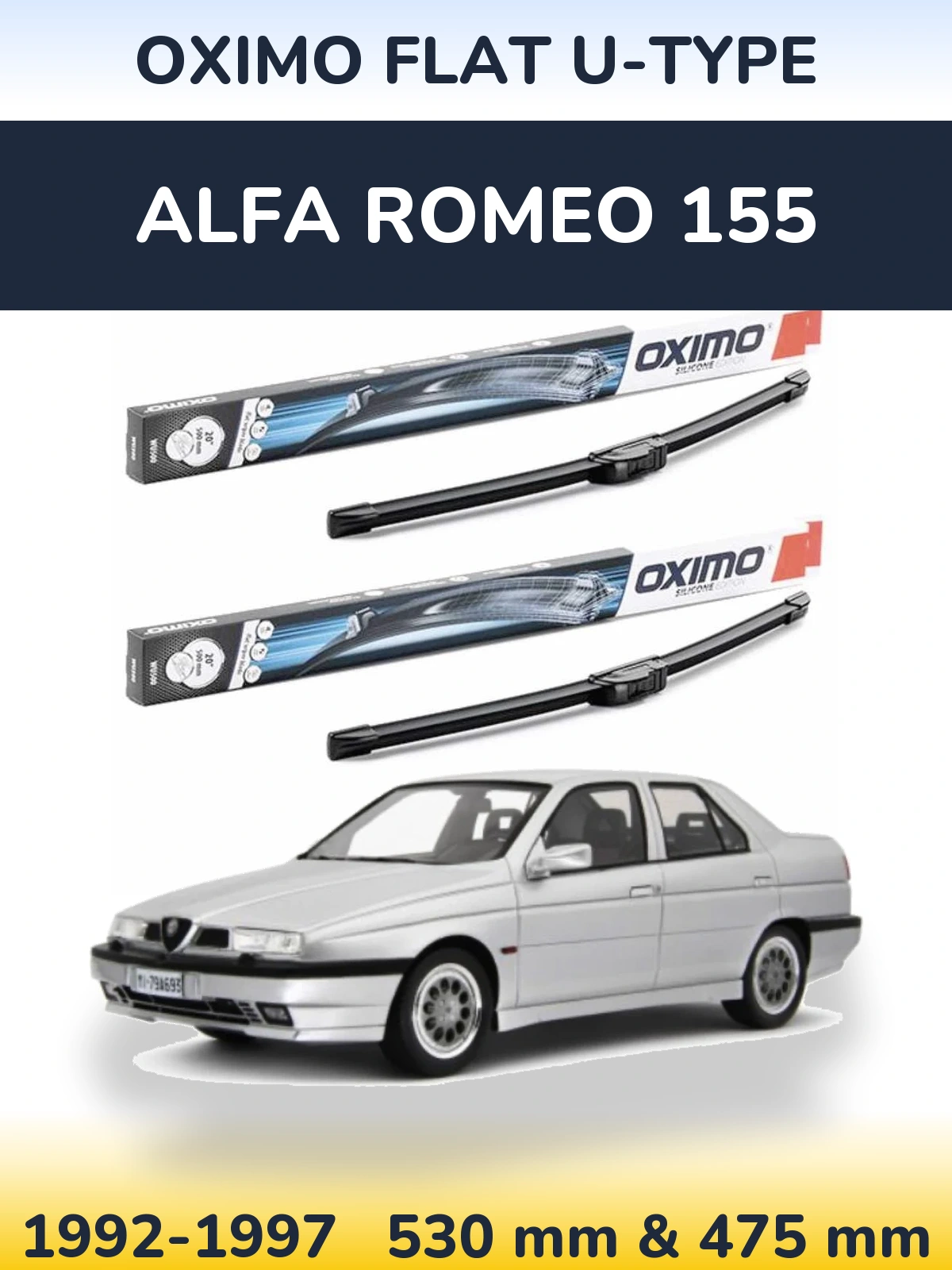 Front wiper blade set Oximo Flat U-type 530 & 475 mm for Alfa Romeo 155 1992-1997