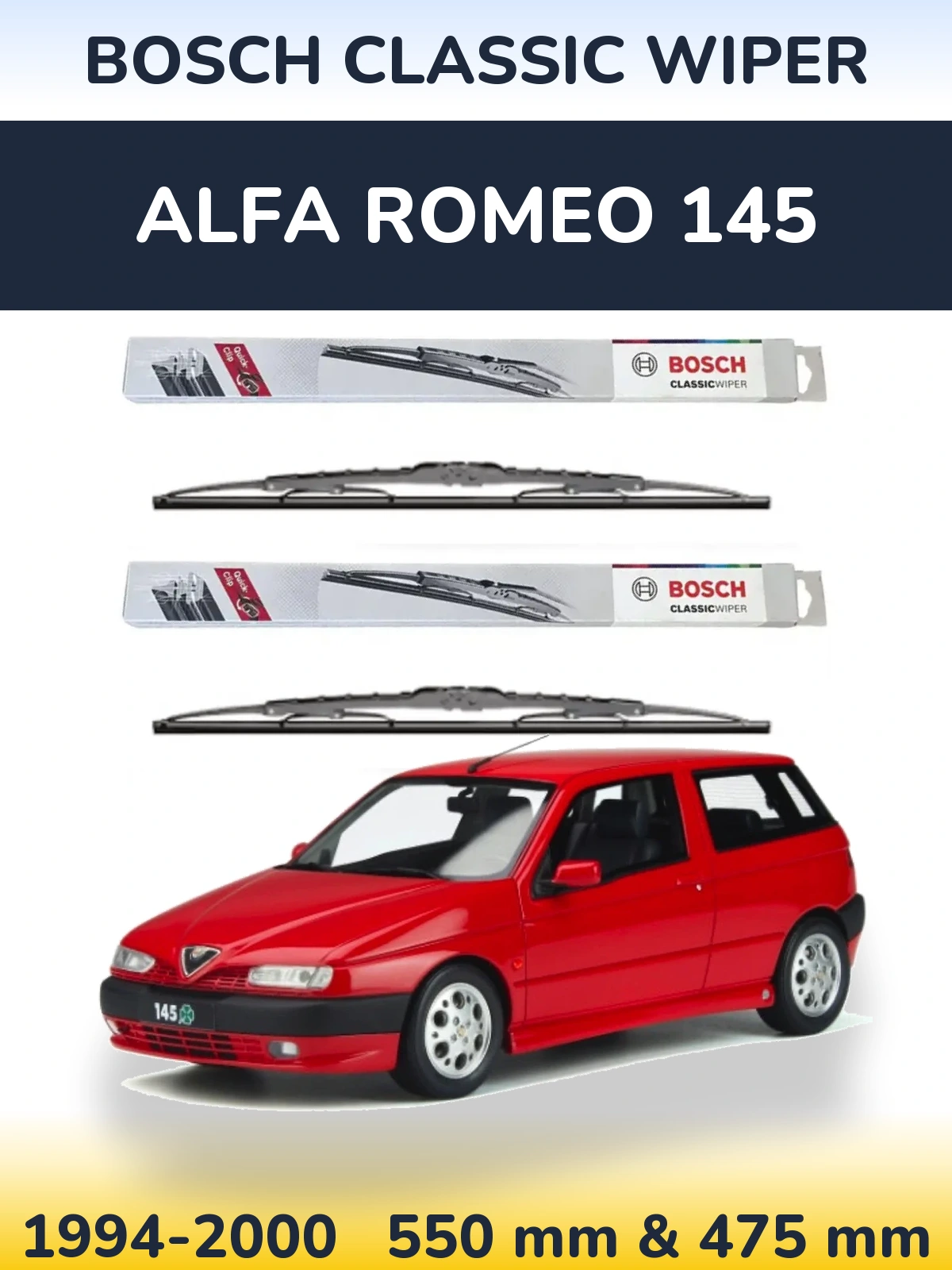 Front wiper blade set BOSCH Classic Wiper 550 & 475 mm for Alfa Romeo 145 1994-2000