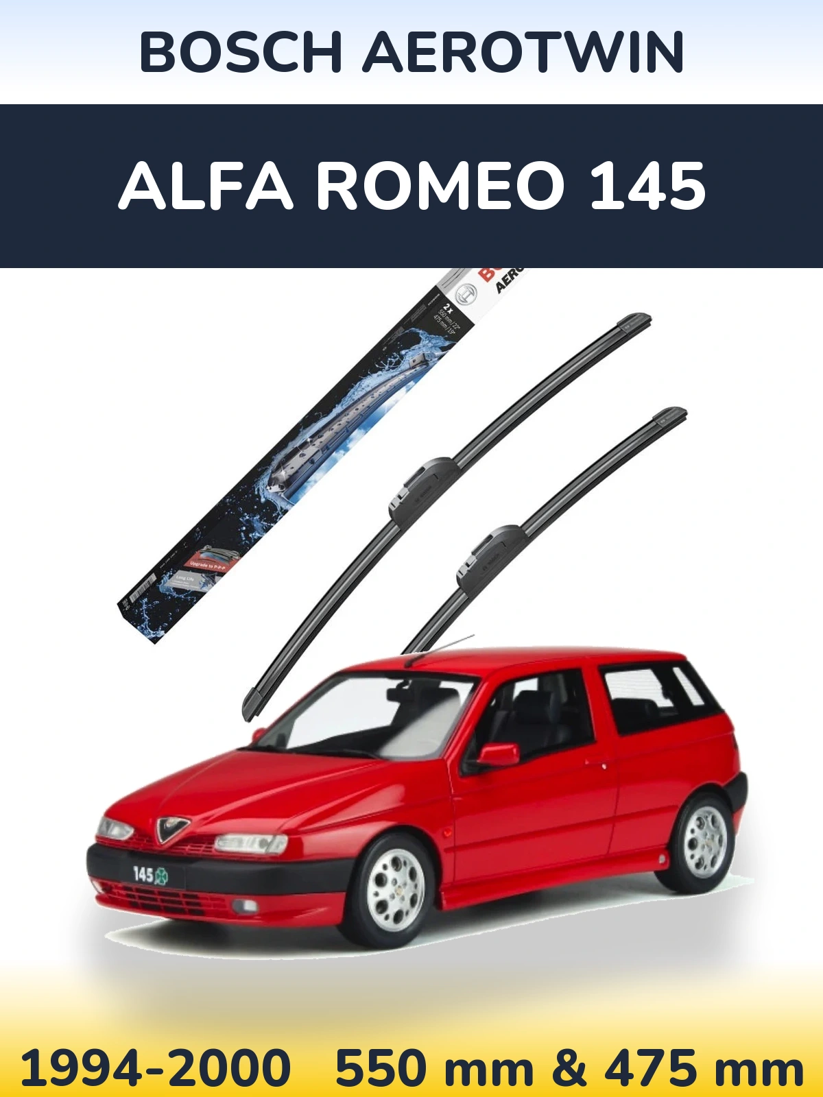 Front wiper blade set BOSCH AeroTwin 550 & 475 mm for Alfa Romeo 145 1994-2000