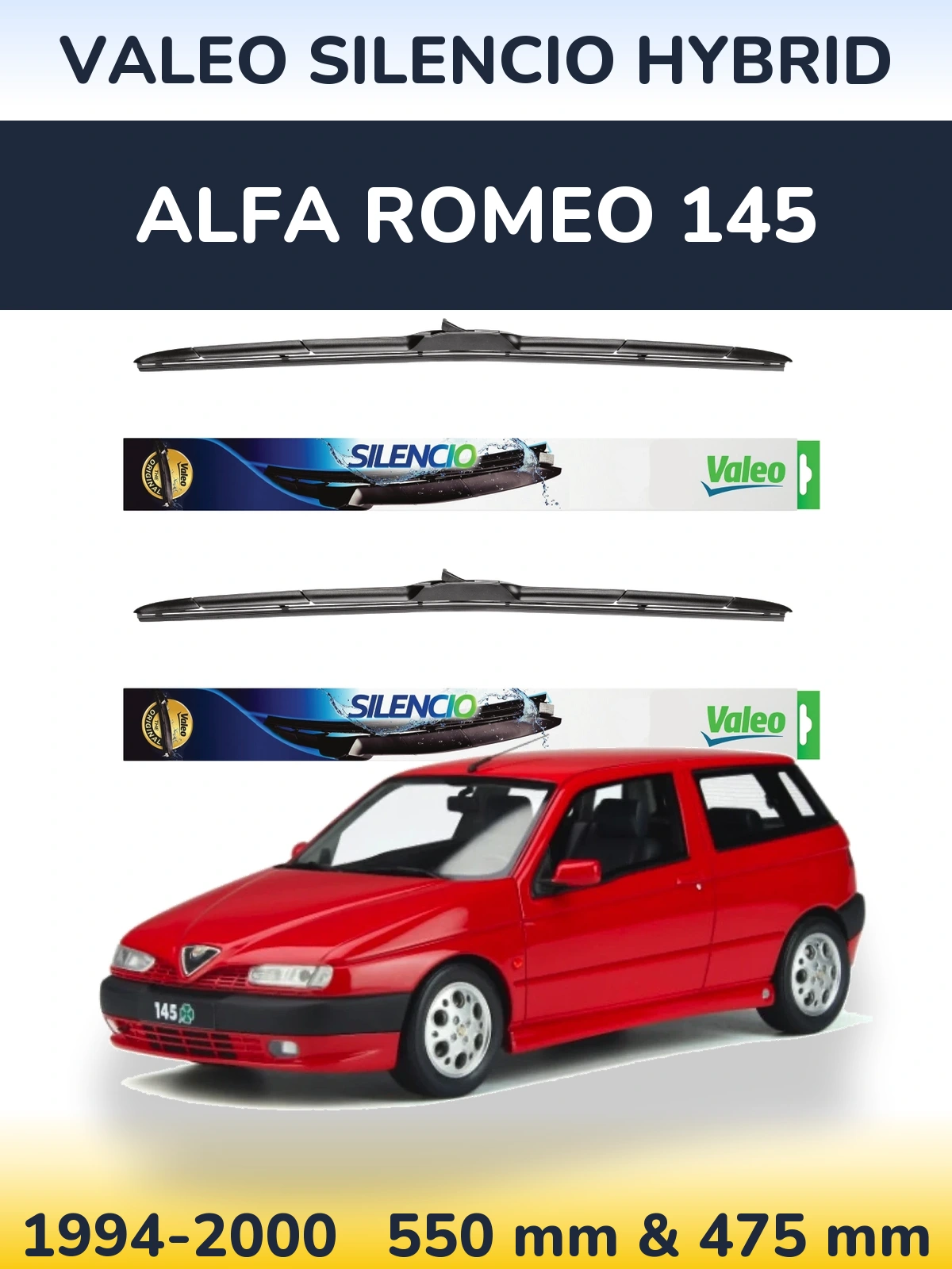 Komplet przednich wycieraczek Valeo Silencio Hybrid 550 & 475 mm do Alfa Romeo 145 1994-2000