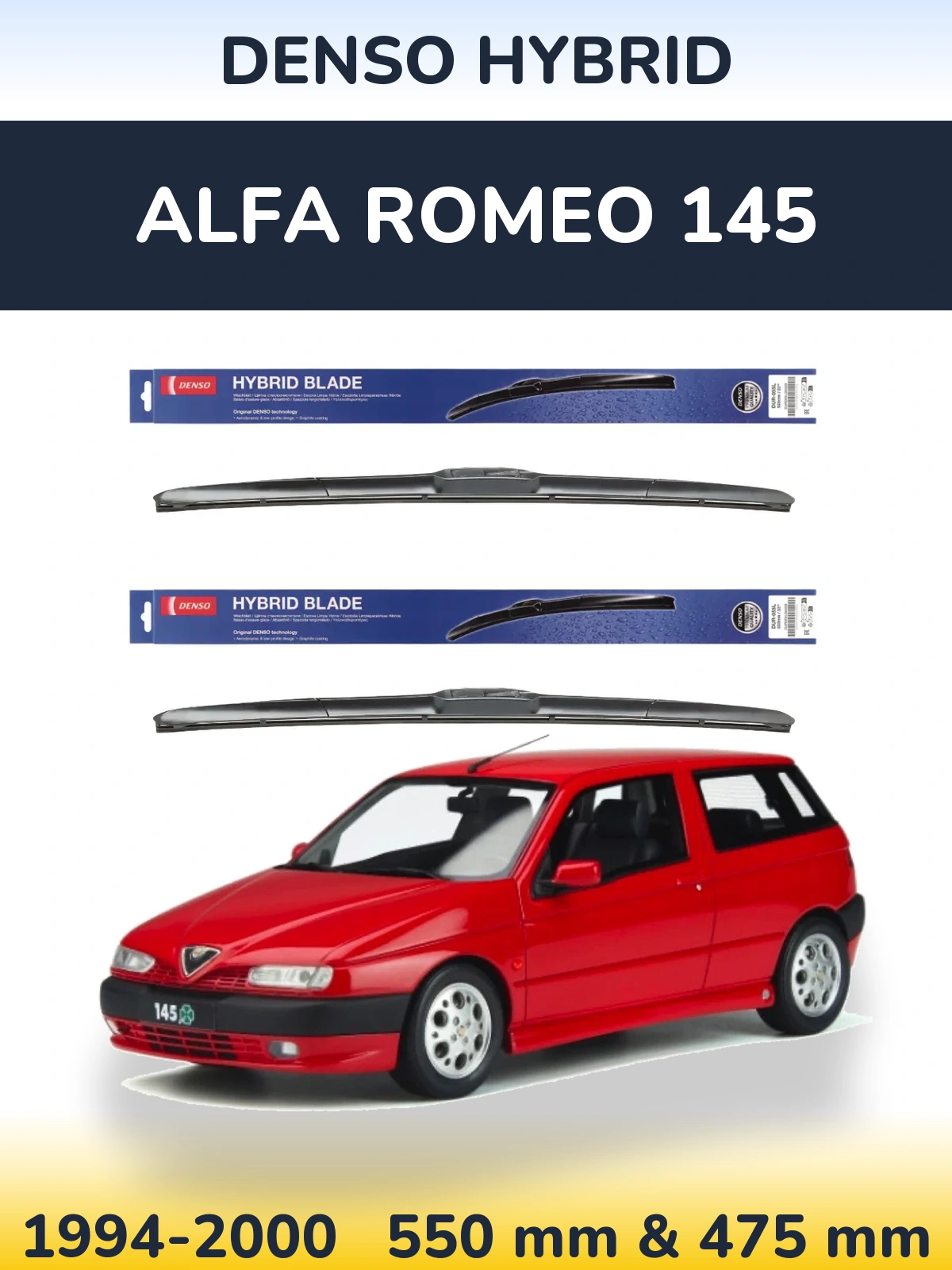Front wiper blade set Denso Hybrid 550 & 475 mm for Alfa Romeo 145 1994-2000