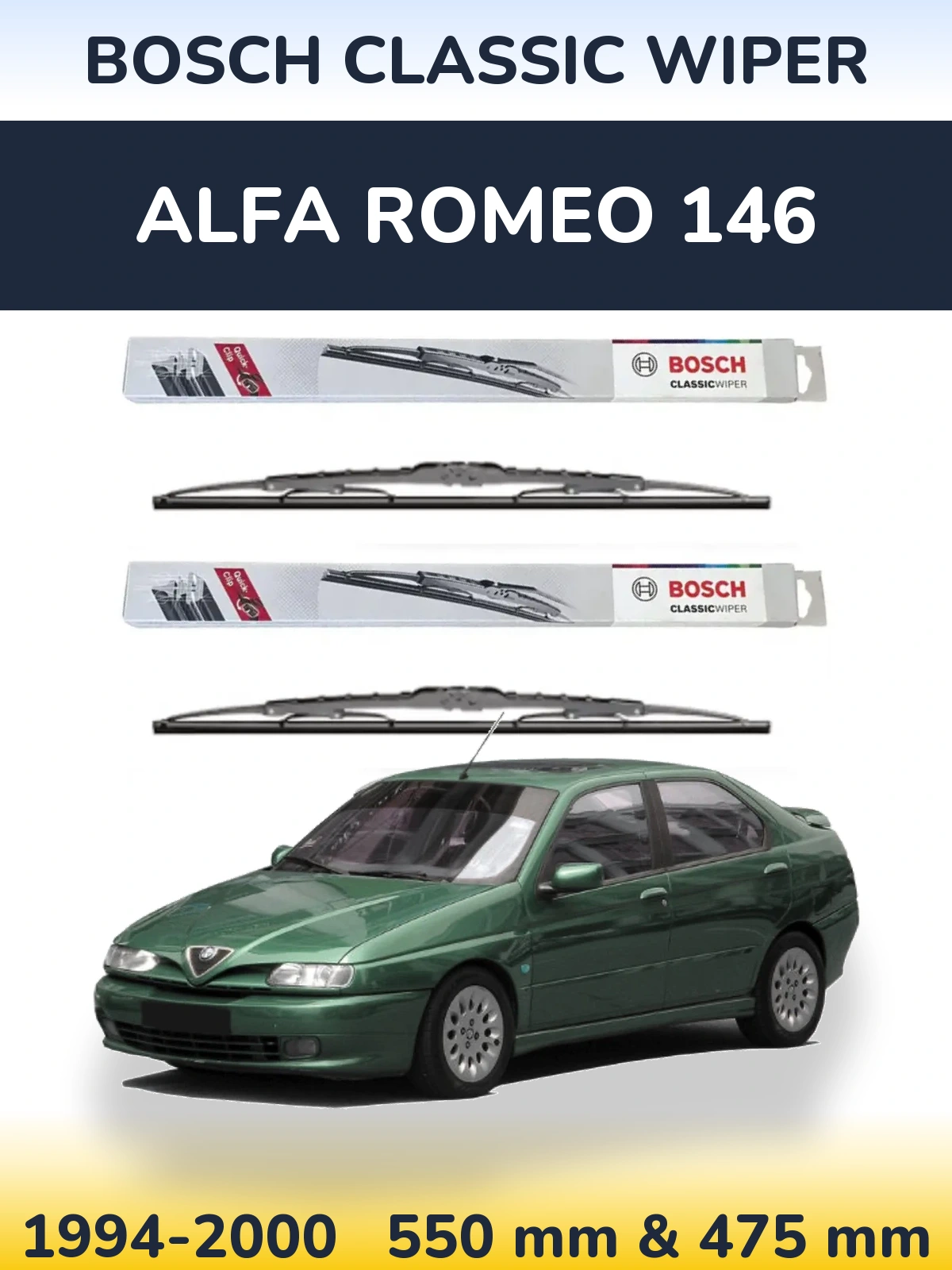 Komplet przednich wycieraczek BOSCH Classic Wiper 550 & 475 mm do Alfa Romeo 146 1994-2000