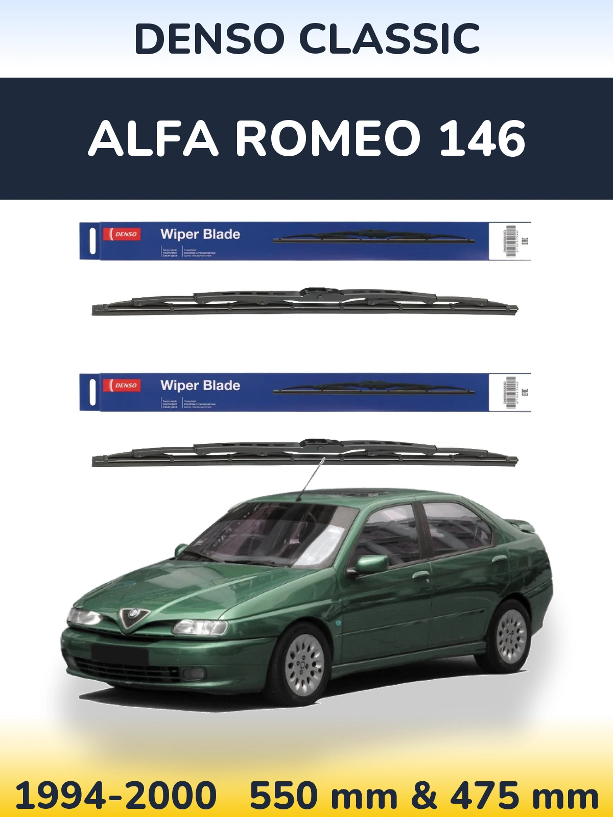 Komplet przednich wycieraczek Denso Classic 550 & 475 mm do Alfa Romeo 146 1994-2000
