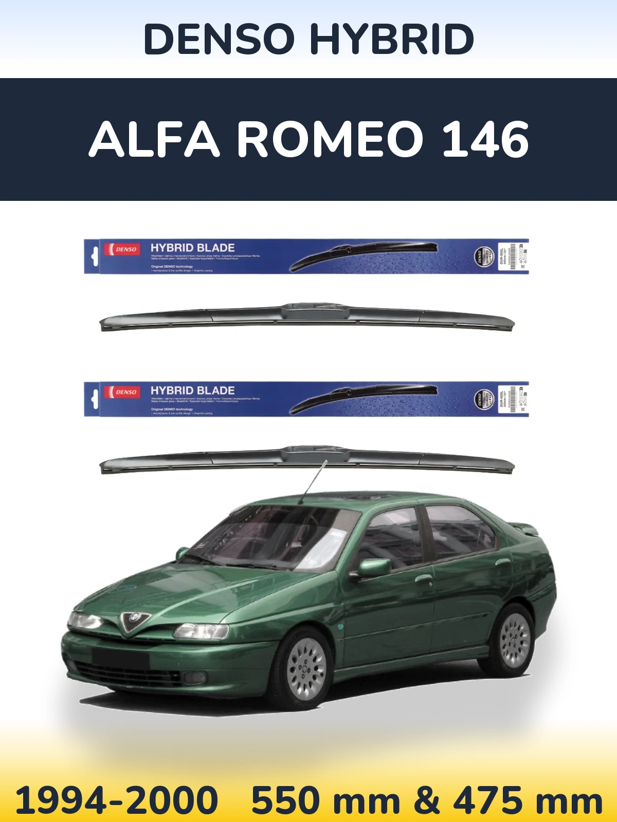Komplet przednich wycieraczek Denso Hybrid 550 & 475 mm do Alfa Romeo 146 1994-2000