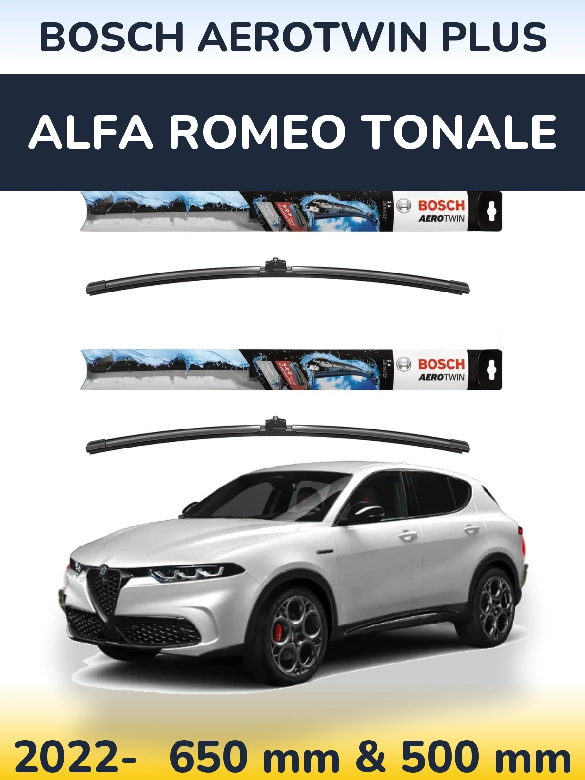 Komplet przednich wycieraczek BOSCH AeroTwin Plus 650 & 500 mm do Alfa Romeo Tonale 2022-2026