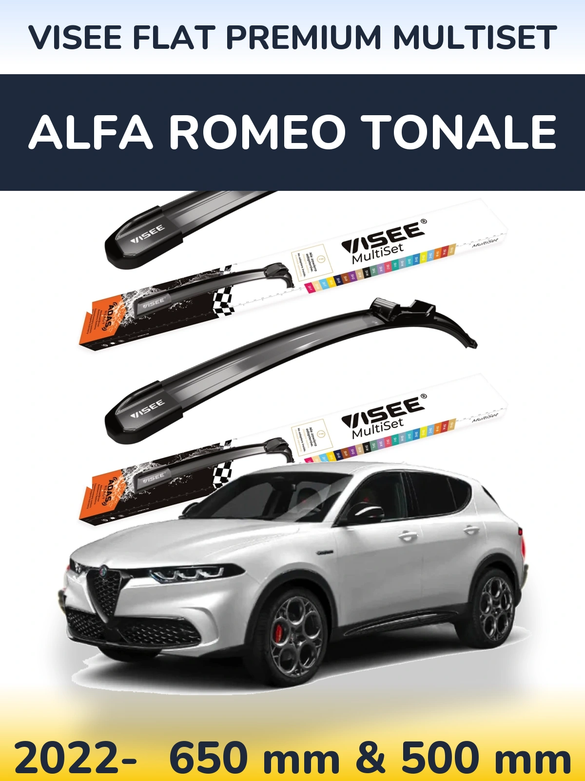 Front wiper blade set VISEE FLAT PREMIUM MultiSet 650 & 500 mm for Alfa Romeo Tonale 2022-2026