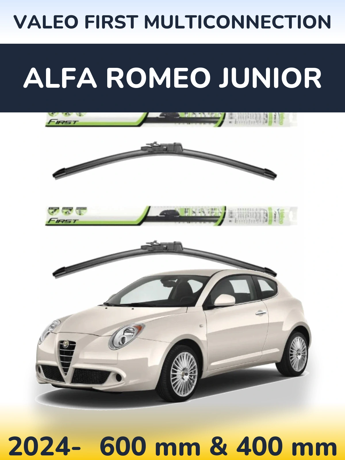 Комплект передних дворников Valeo First MultiConnection 600 & 400 мм для Alfa Romeo Junior 2024-2026