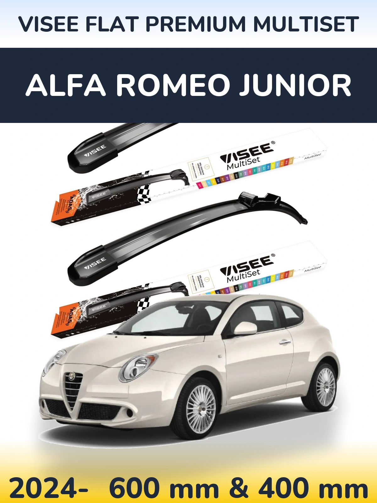 Комплект передних дворников VISEE FLAT PREMIUM MultiSet 600 & 400 мм для Alfa Romeo Junior 2024-2026