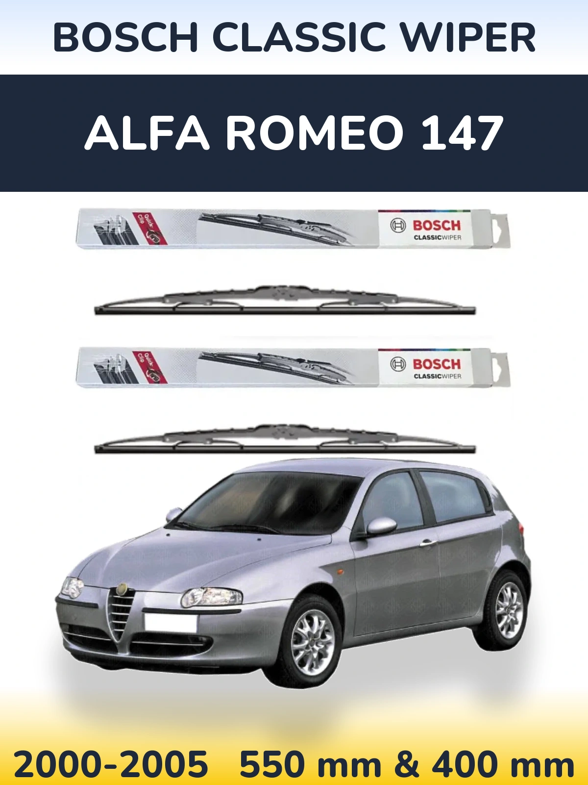 Komplet przednich wycieraczek BOSCH Classic Wiper 550 & 400 mm do Alfa Romeo 147 2000-2005