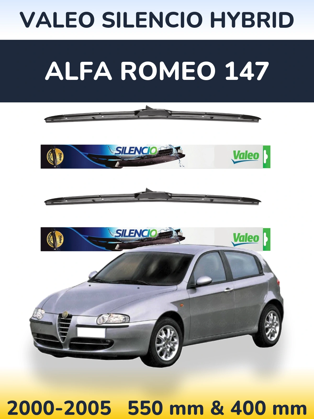 Komplet przednich wycieraczek Valeo Silencio Hybrid 550 & 400 mm do Alfa Romeo 147 2000-2005
