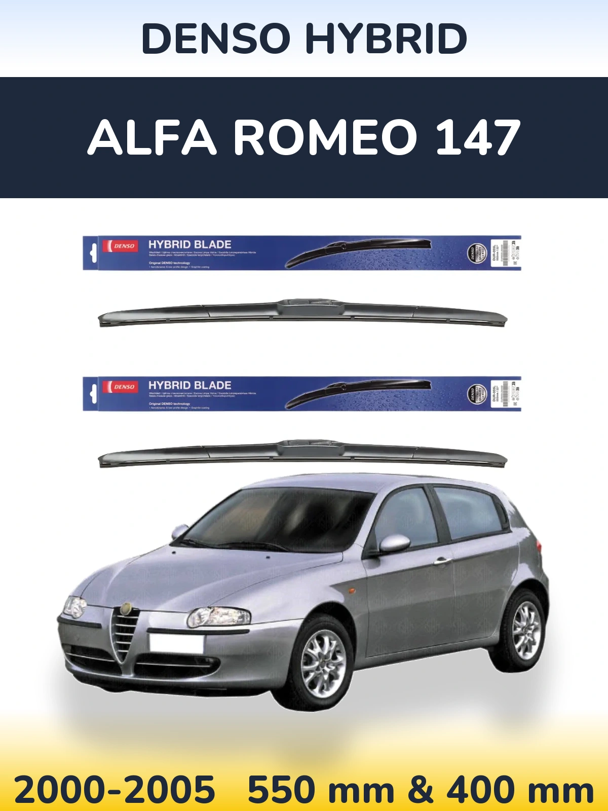 Front wiper blade set Denso Hybrid 550 & 400 mm for Alfa Romeo 147 2000-2005