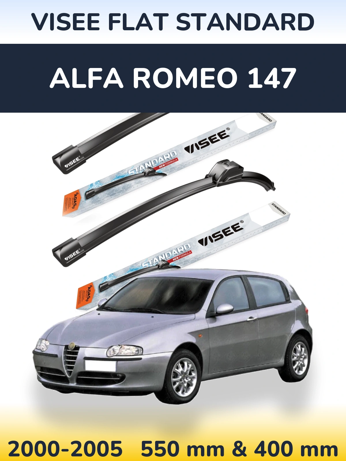 Komplet przednich wycieraczek VISEE FLAT STANDARD 550 & 400 mm do Alfa Romeo 147 2000-2005