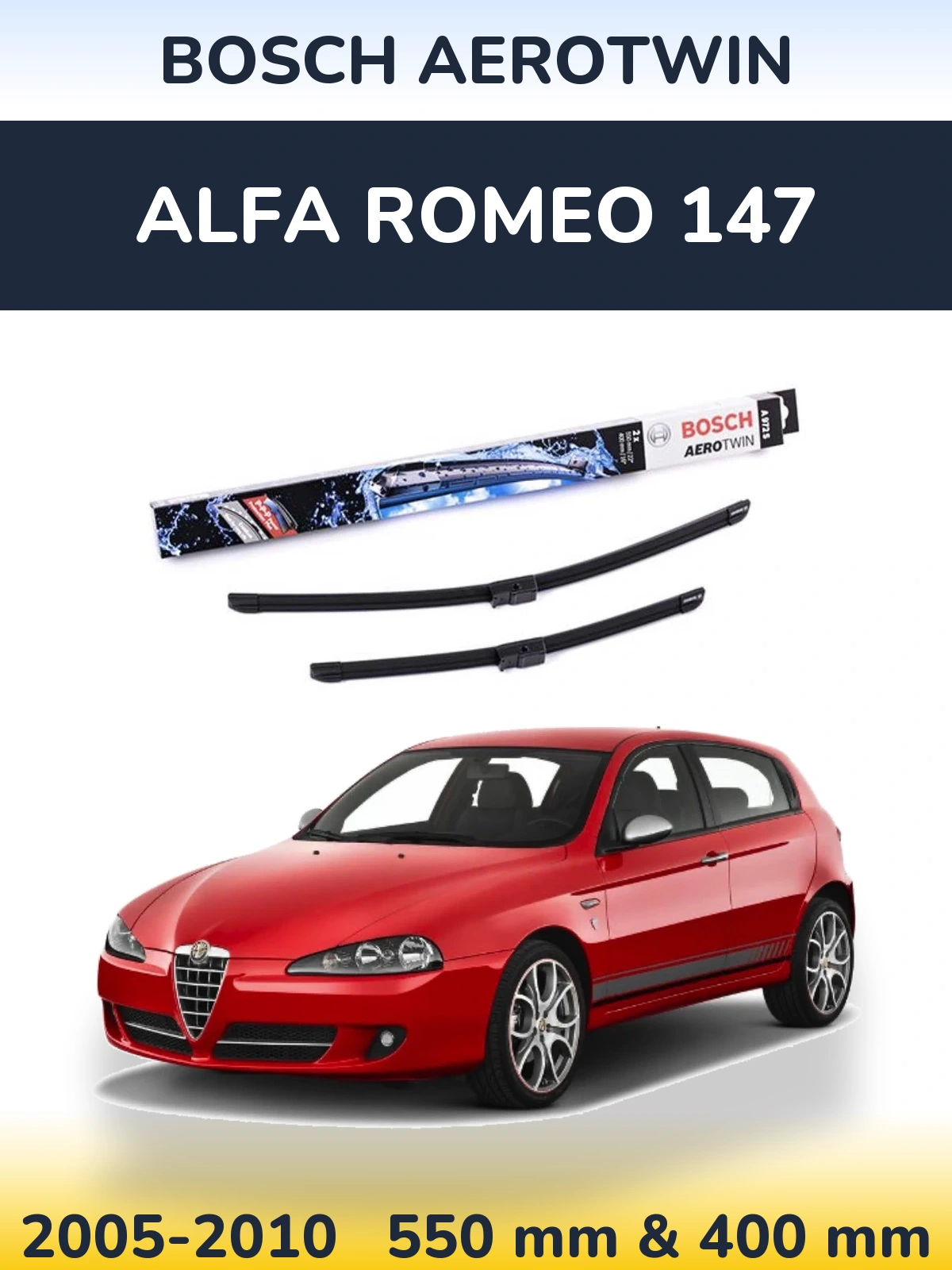Комплект передних дворников BOSCH AeroTwin 550 & 400 мм для Alfa Romeo 147 2005-2010