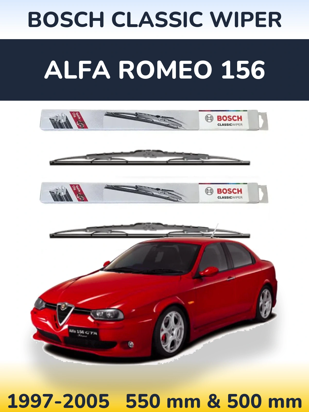 Front wiper blade set BOSCH Classic Wiper 550 & 500 mm for Alfa Romeo 156 1997-2005
