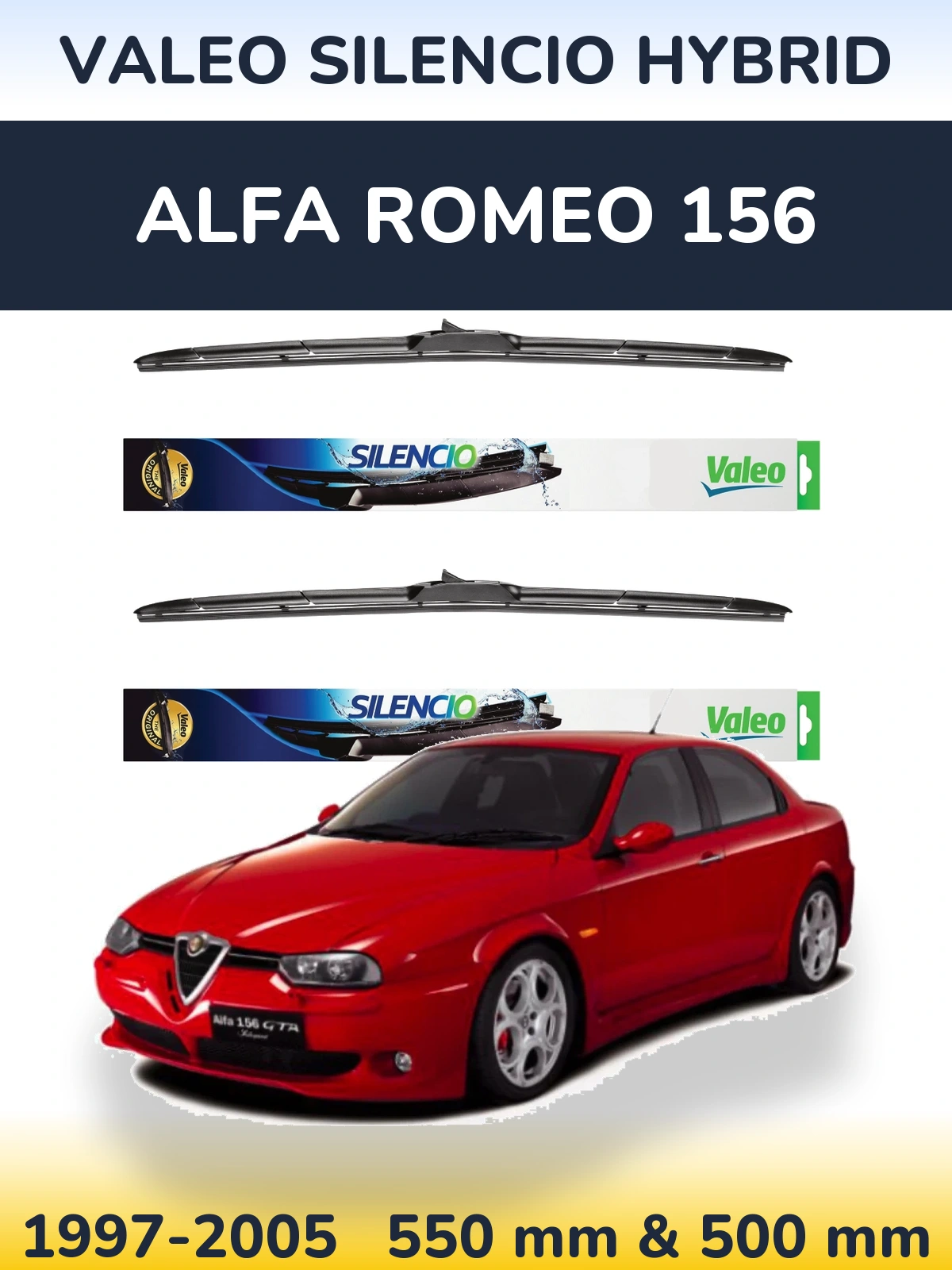 Komplet przednich wycieraczek Valeo Silencio Hybrid 550 & 500 mm do Alfa Romeo 156 1997-2005
