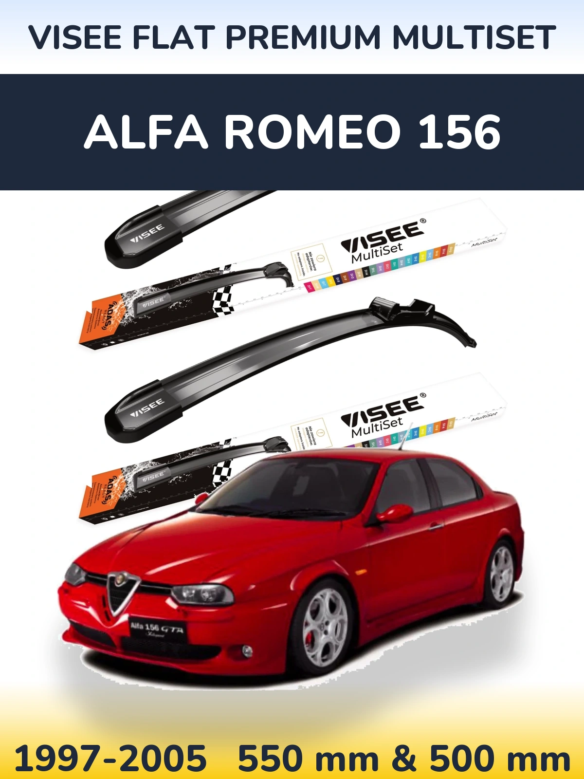 Komplet przednich wycieraczek VISEE FLAT PREMIUM MultiSet 550 & 500 mm do Alfa Romeo 156 1997-2005