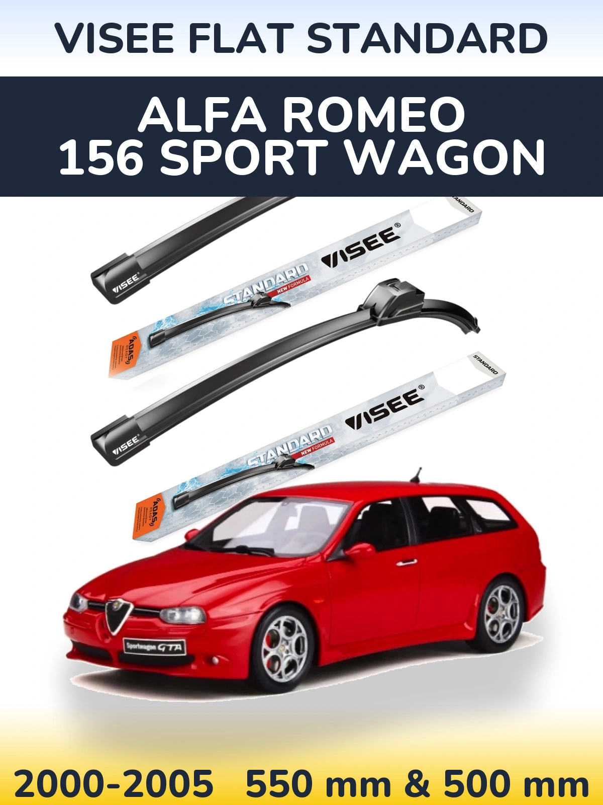 Комплект передних дворников VISEE FLAT STANDARD 550 & 500 мм для Alfa Romeo 156 Sport Wagon 2000-2005