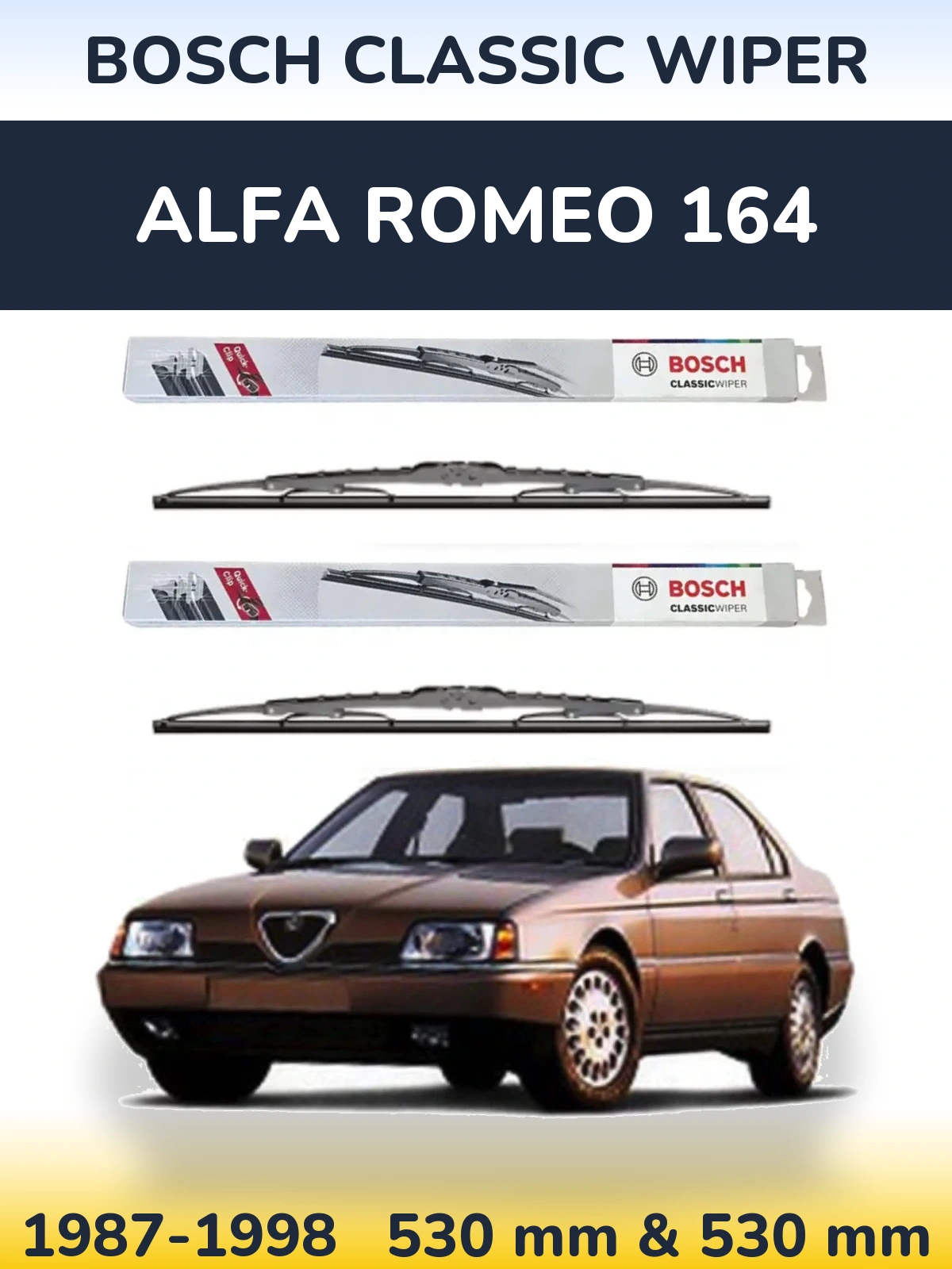 Front wiper blade set BOSCH Classic Wiper 530 & 530 mm for Alfa Romeo 164 1987-1998