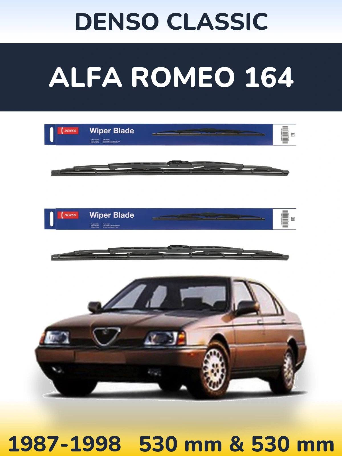 Front wiper blade set Denso Classic 530 & 530 mm for Alfa Romeo 164 1987-1998