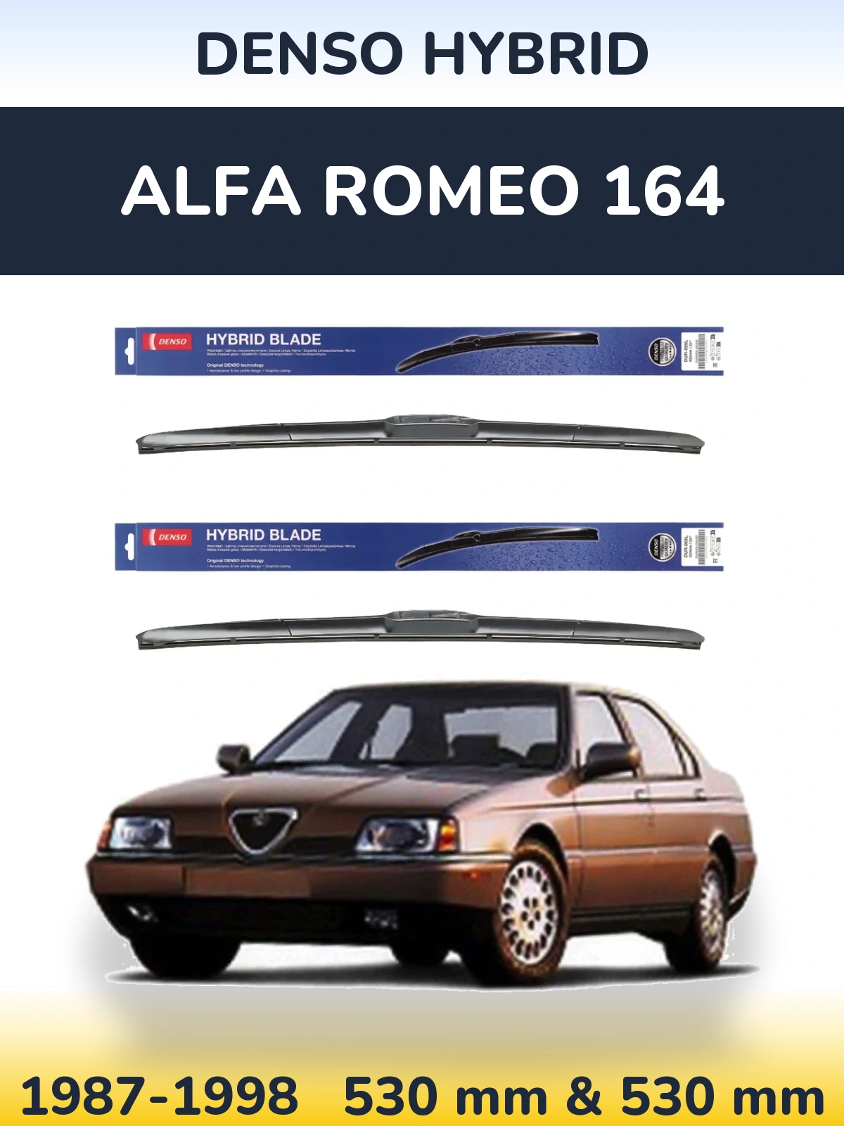 Front wiper blade set Denso Hybrid 530 & 530 mm for Alfa Romeo 164 1987-1998