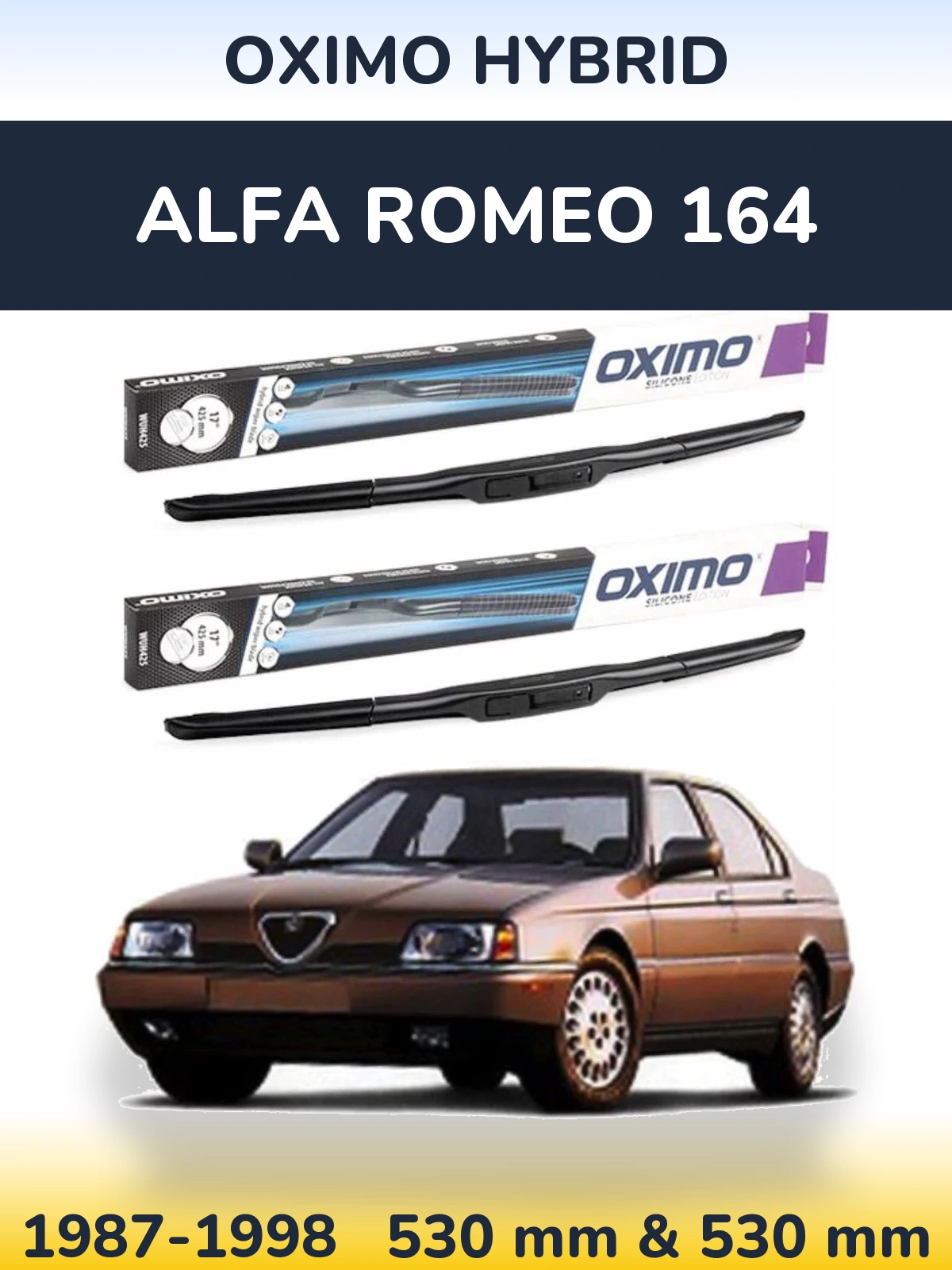 Front wiper blade set Oximo Hybrid 530 & 530 mm for Alfa Romeo 164 1987-1998