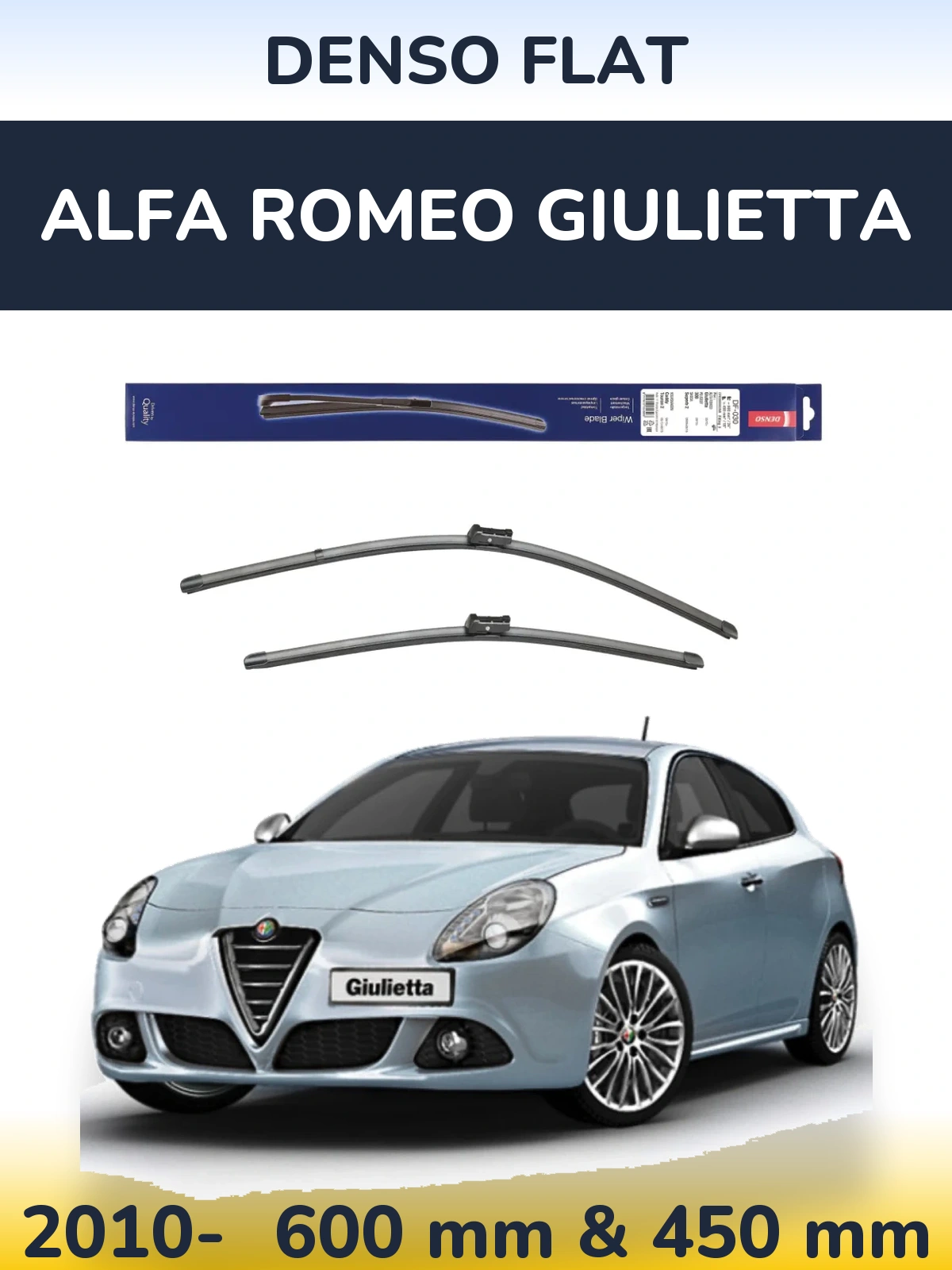 Комплект передніх щіток Denso Flat 600 & 450 мм для Alfa Romeo Giulietta 2010-2026