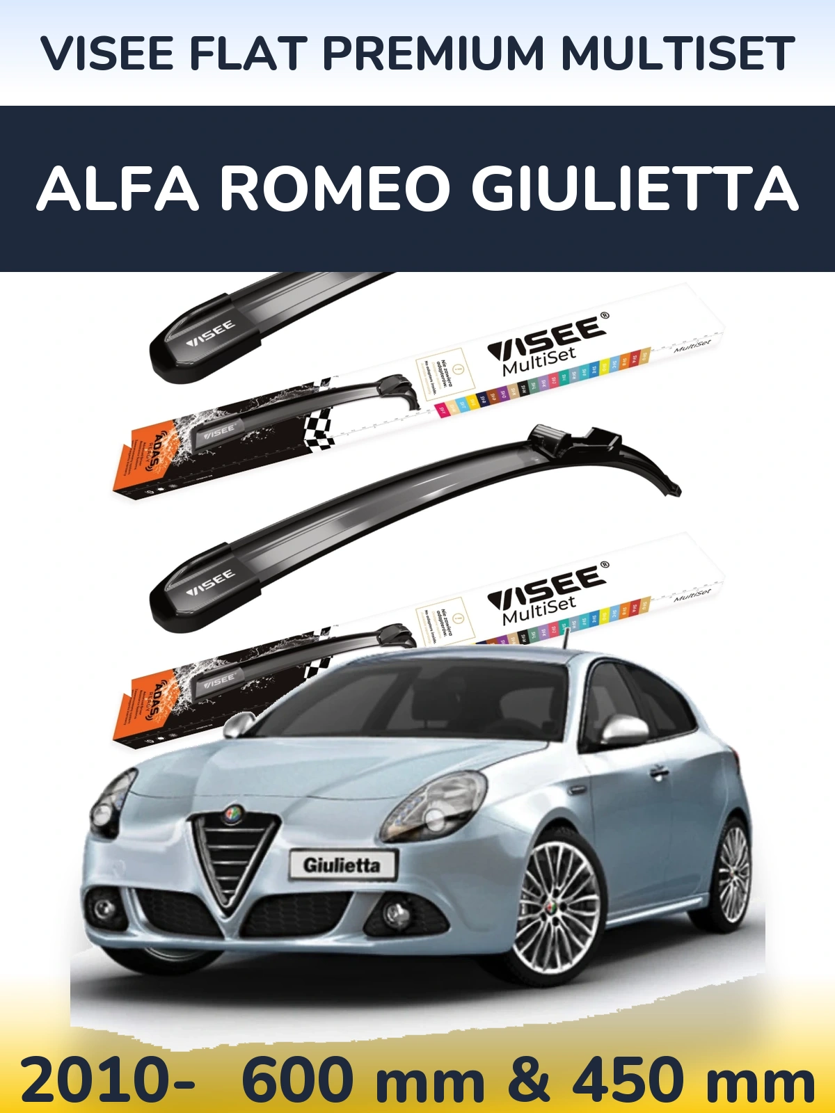 Комплект передних дворников VISEE FLAT PREMIUM MultiSet 600 & 450 мм для Alfa Romeo Giulietta 2010-2026