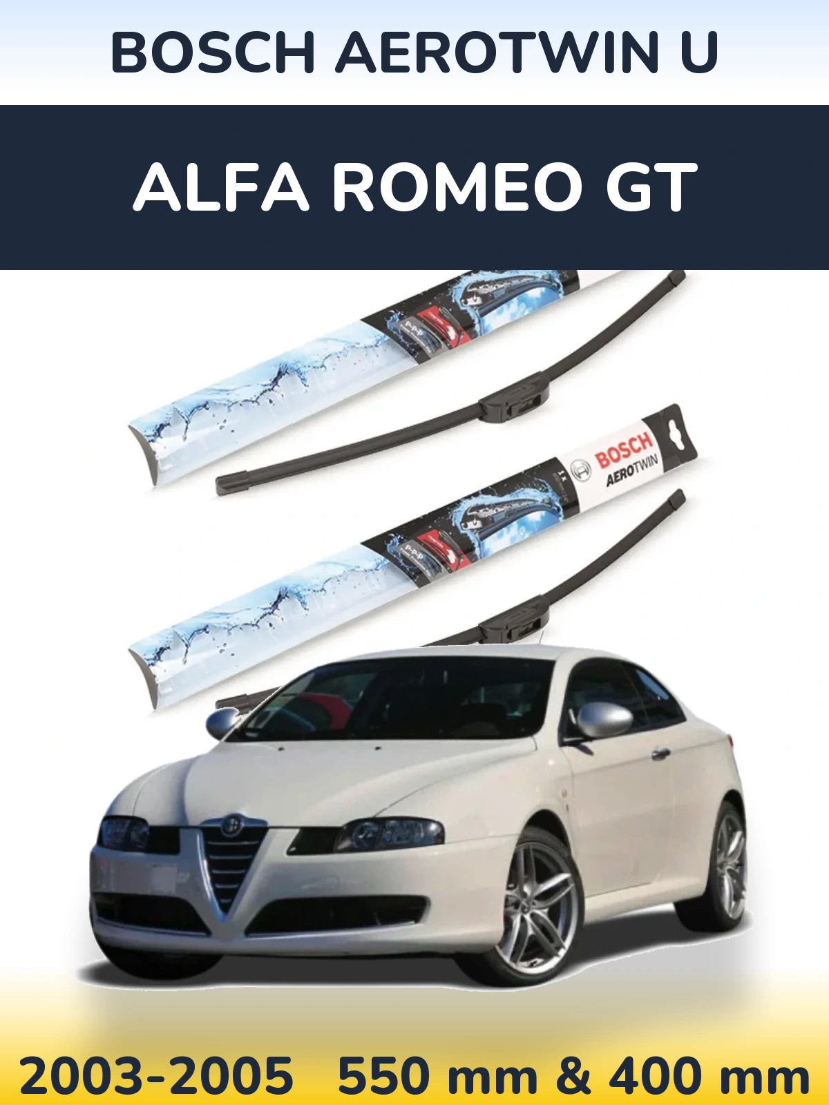 Front wiper blade set BOSCH AeroTwin U 550 & 400 mm for Alfa Romeo GT 2003-2005