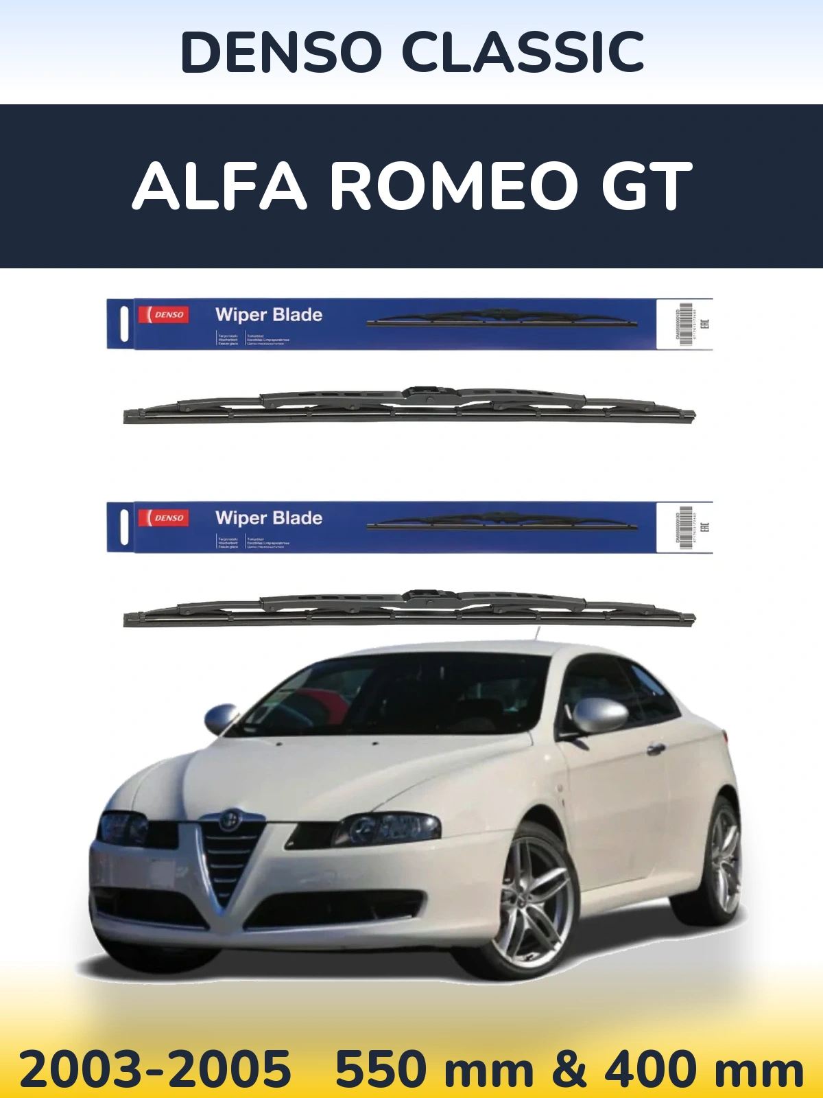 Komplet przednich wycieraczek Denso Classic 550 & 400 mm do Alfa Romeo GT 2003-2005